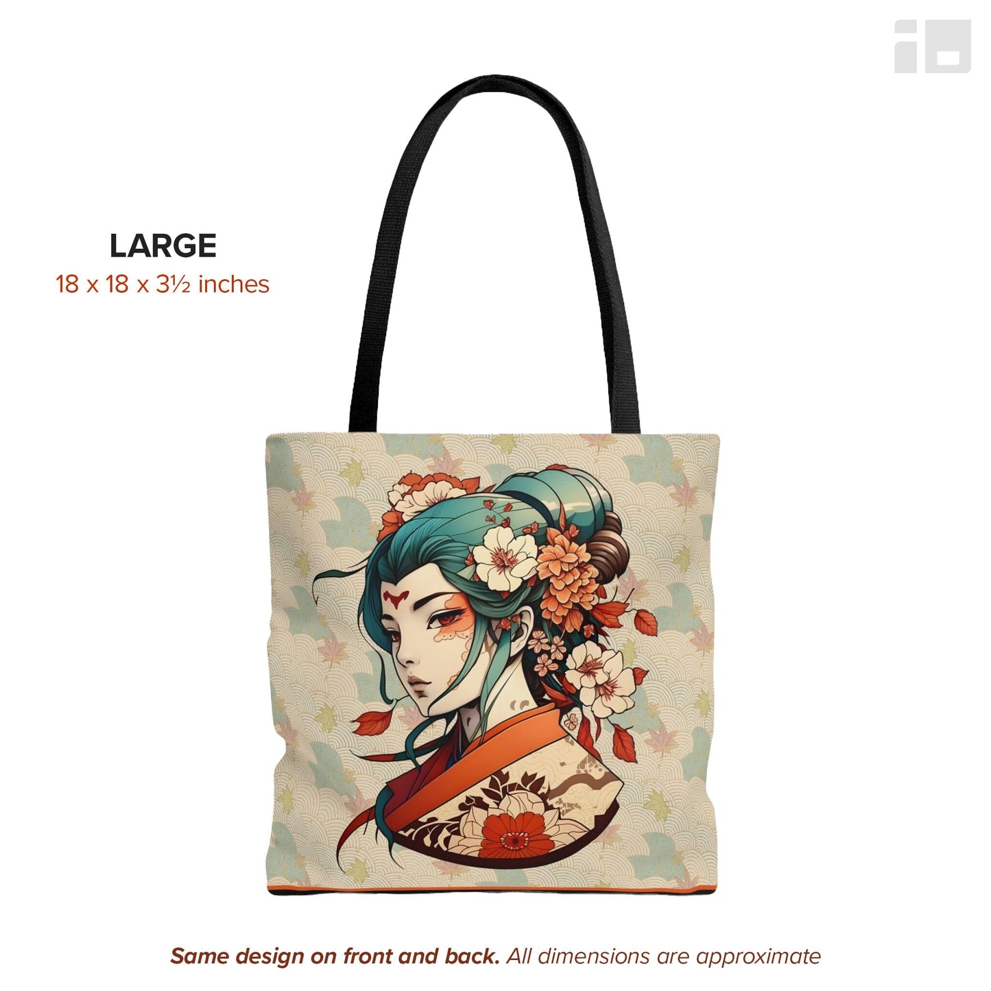 Anime-Style Japanese Geisha Tote Bag- Tattoo Inspired Accessory Bags InkedOut Large