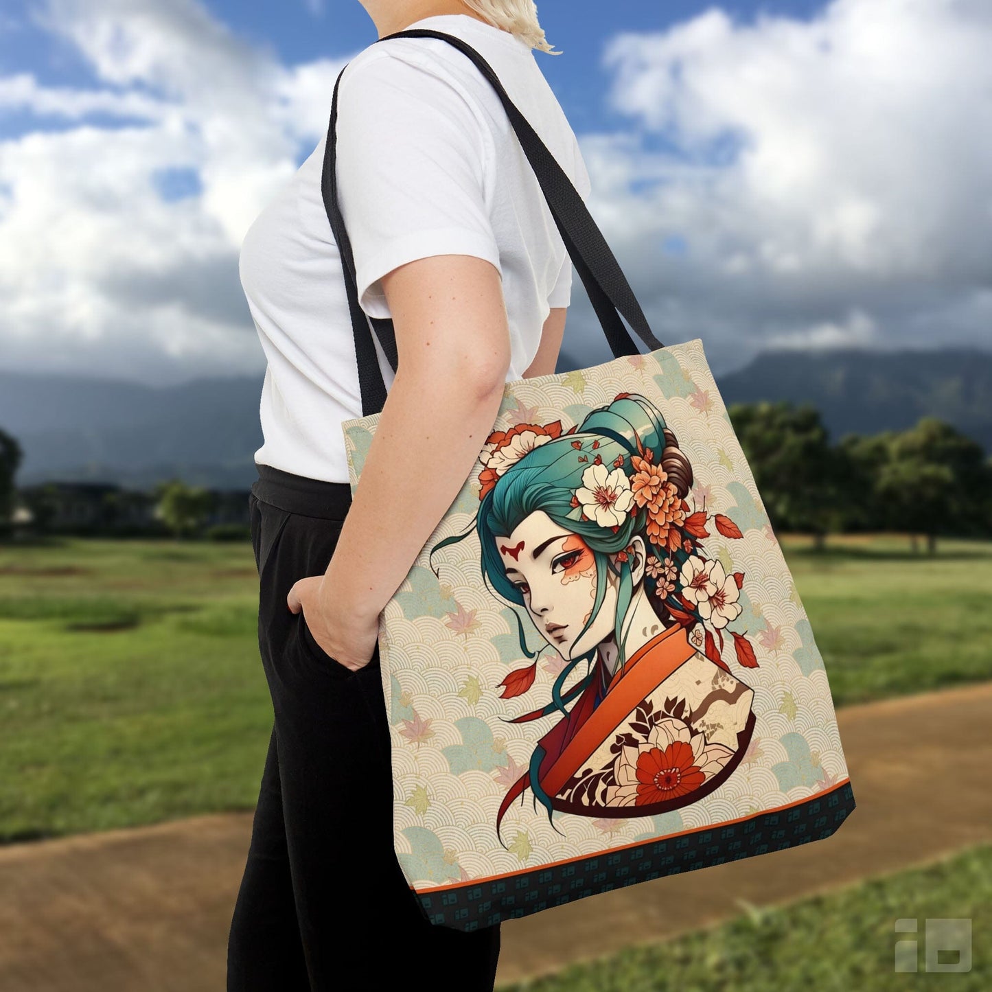 Anime-Style Japanese Geisha Tote Bag- Tattoo Inspired Accessory Bags InkedOut Small