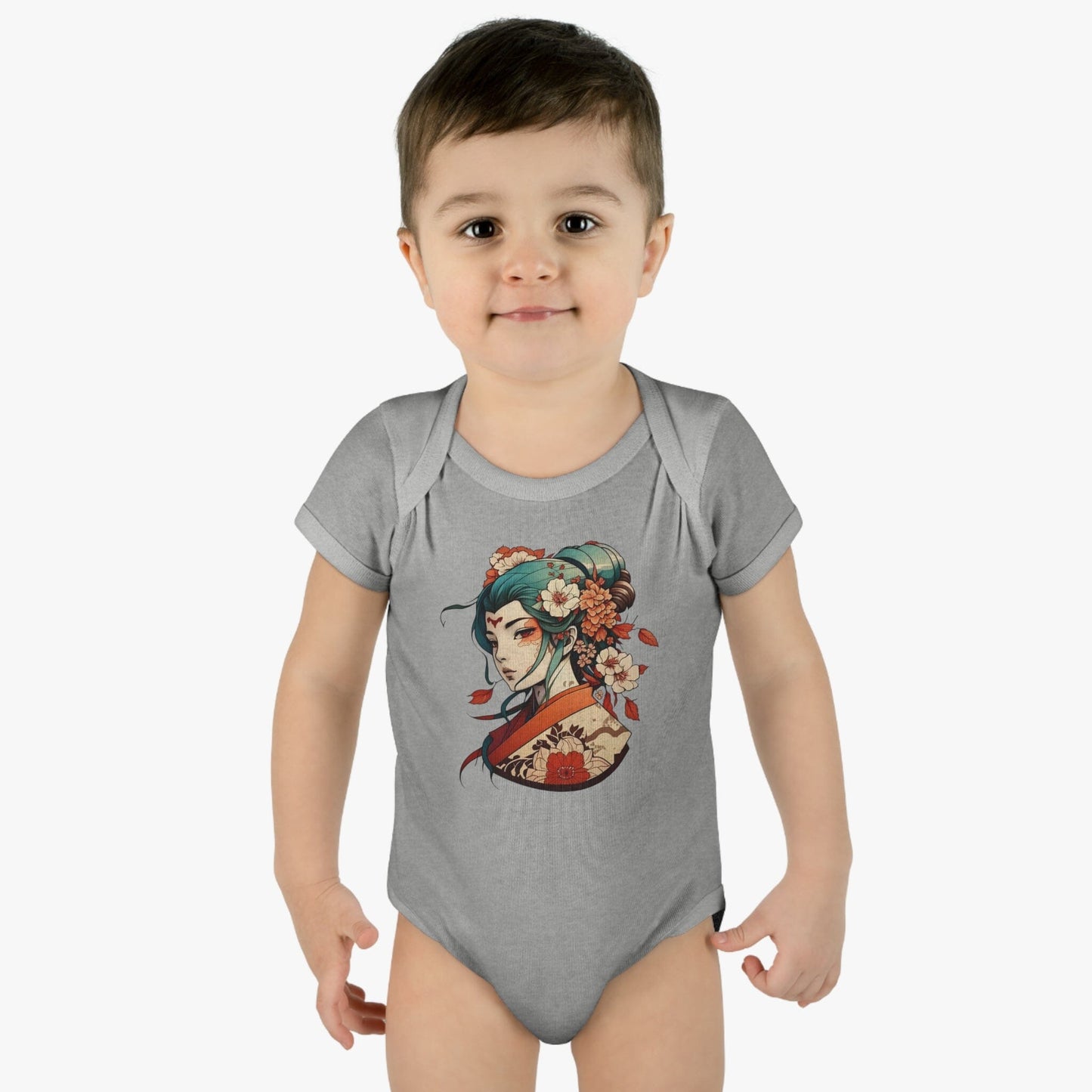 Baby Onesie™ with Anime-style Japanese Geisha Design- Blend of Comfort and Artistry Kids clothes InkedOut