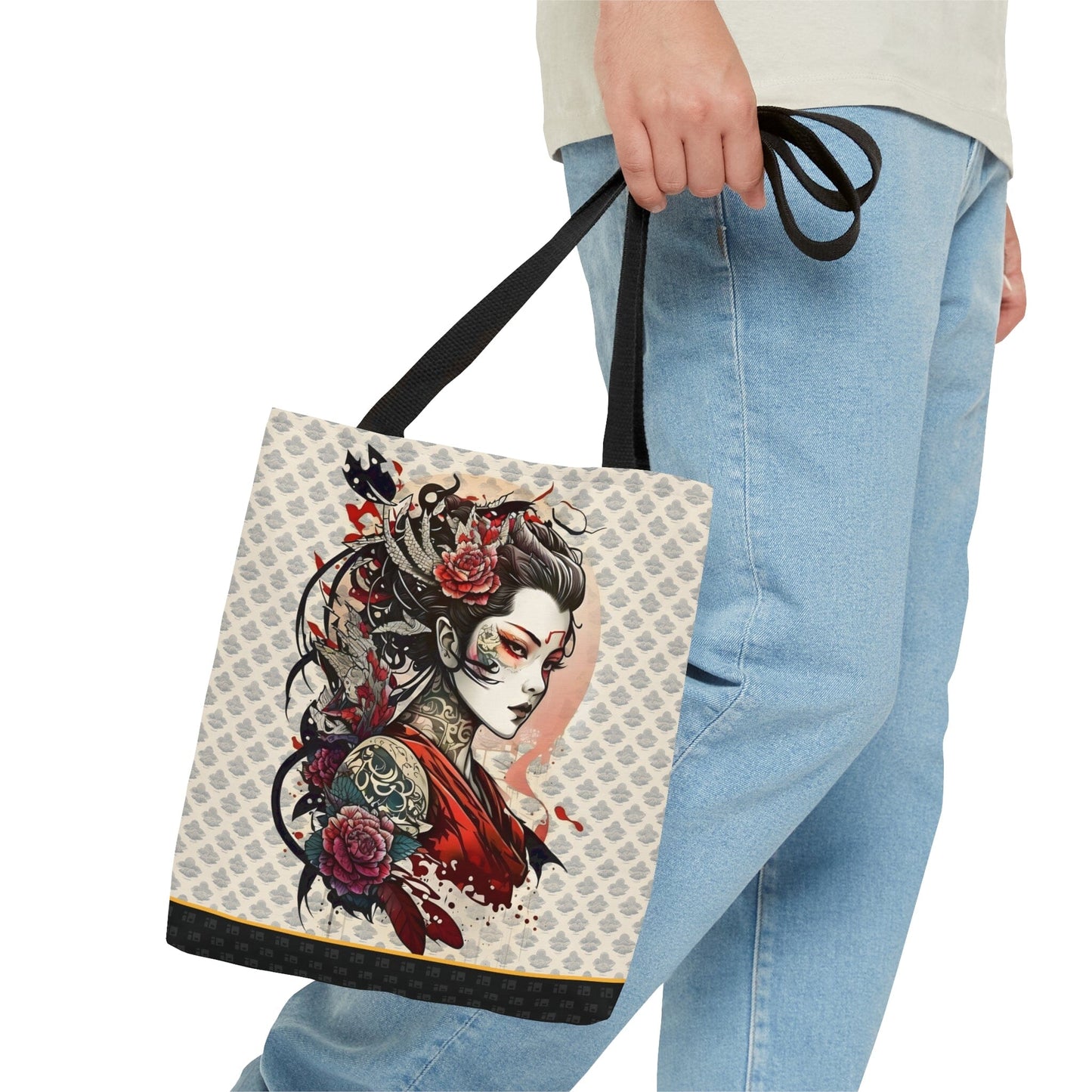 Beautiful Japanese Geisha Tattoo Inspired Design Canvas Tote Bag Bags Printify