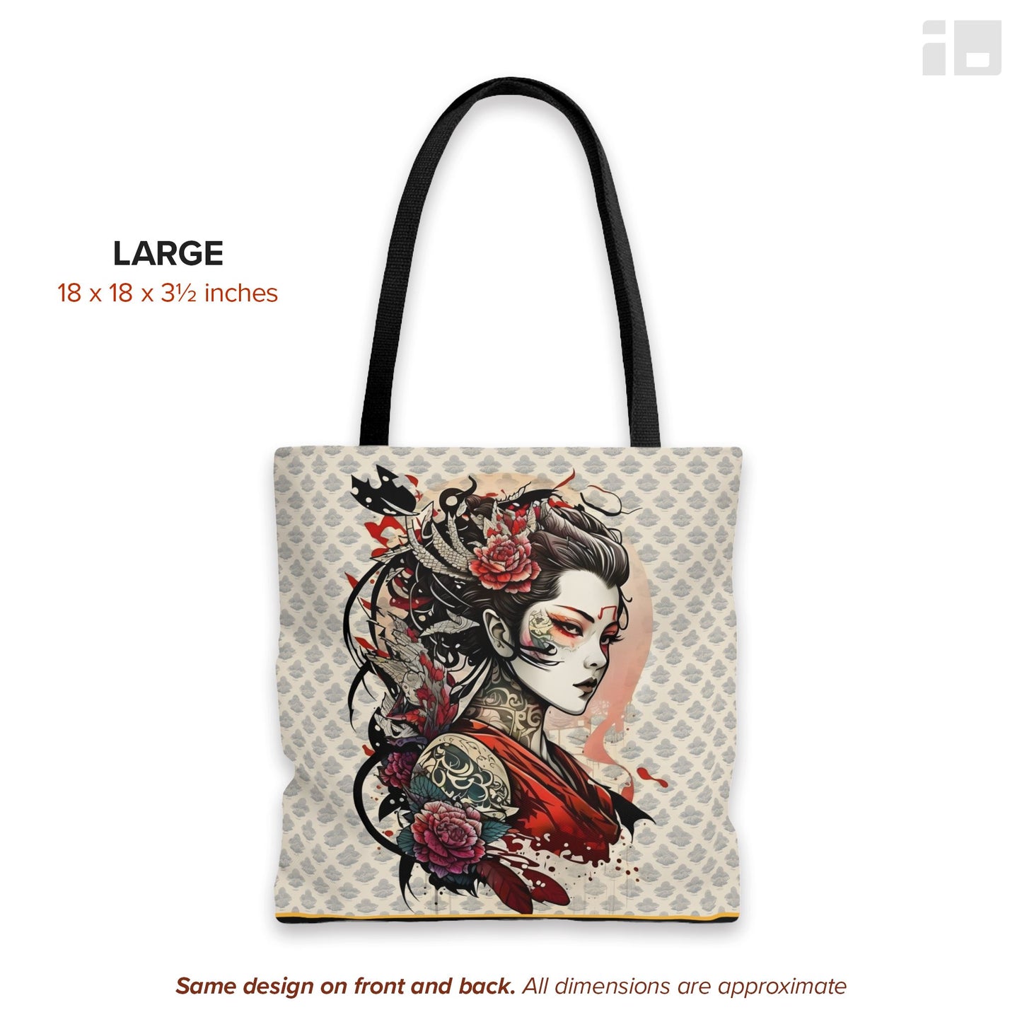 Beautiful Japanese Geisha Tattoo Inspired Design Canvas Tote Bag Bags Printify Large