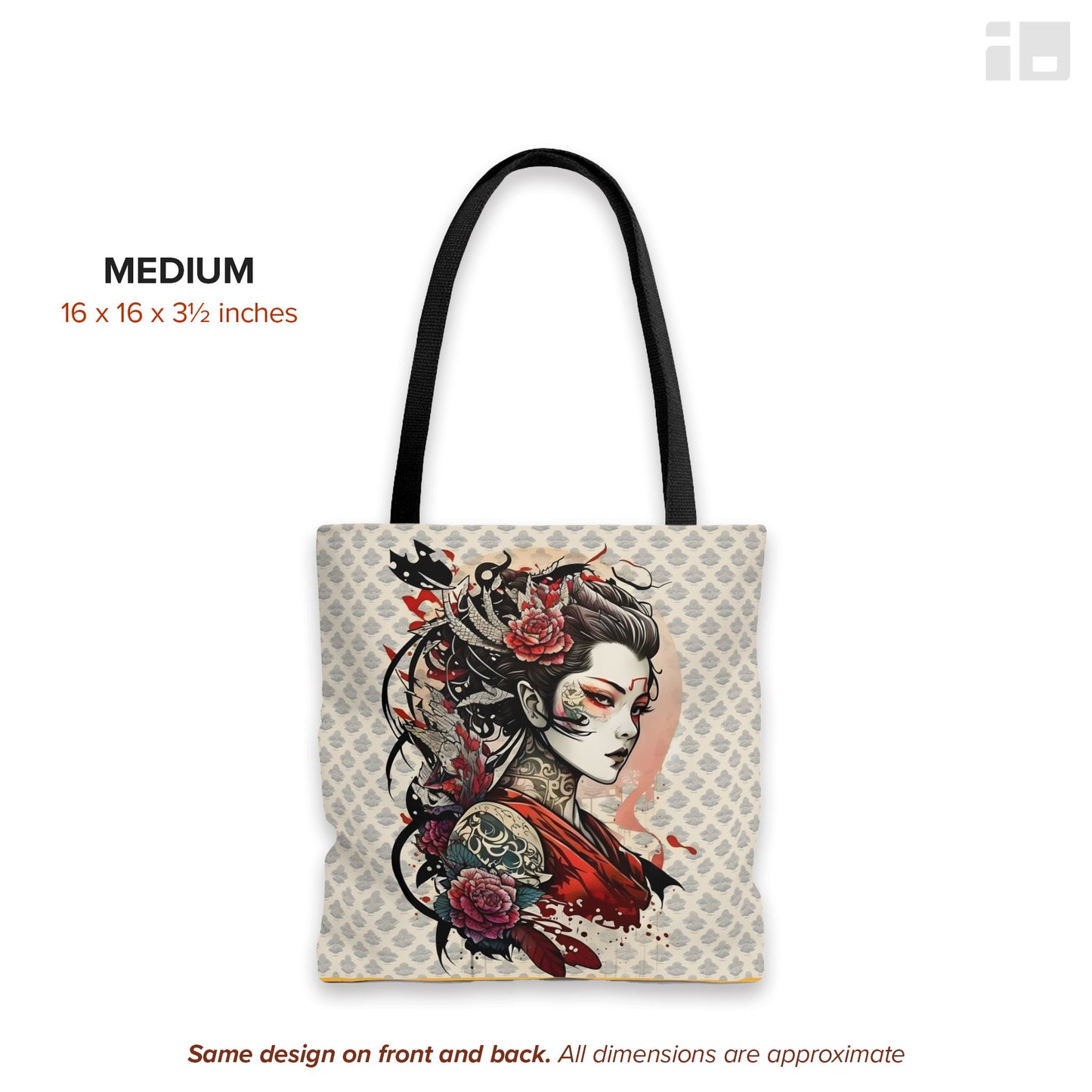 Beautiful Japanese Geisha Tattoo Inspired Design Canvas Tote Bag Bags Printify Medium
