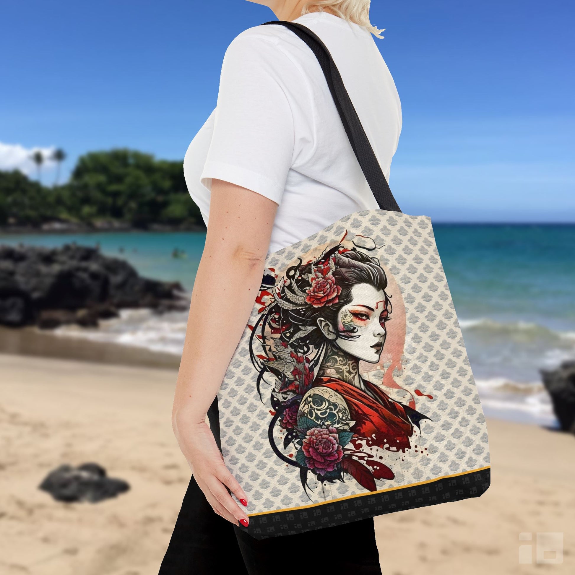 Beautiful Japanese Geisha Tattoo Inspired Design Canvas Tote Bag Bags Printify Small