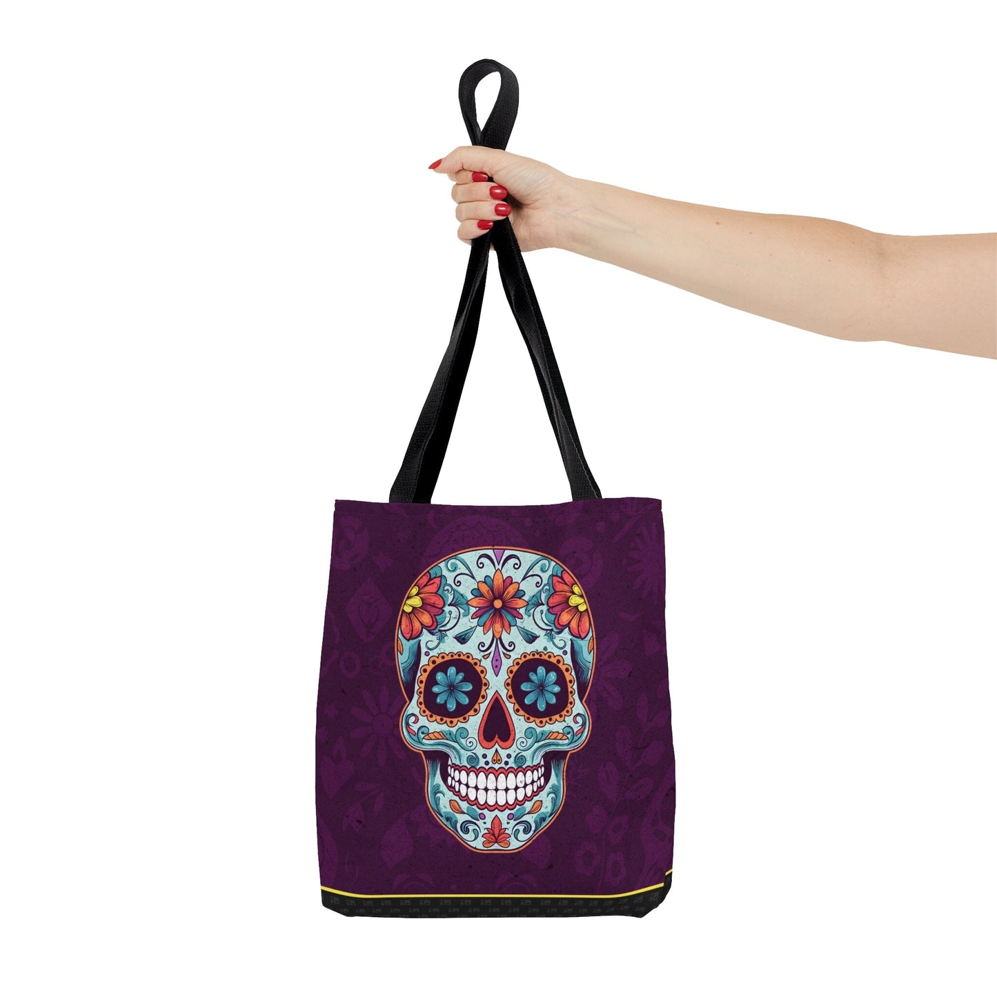 Beautiful Mexican Sugar Skull Tote Bag - Dia de los Muertos Calavera Inspired Canvas Bag Bags Printify