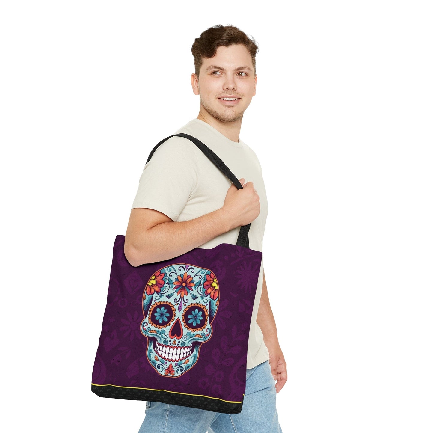 Beautiful Mexican Sugar Skull Tote Bag - Dia de los Muertos Calavera Inspired Canvas Bag Bags Printify
