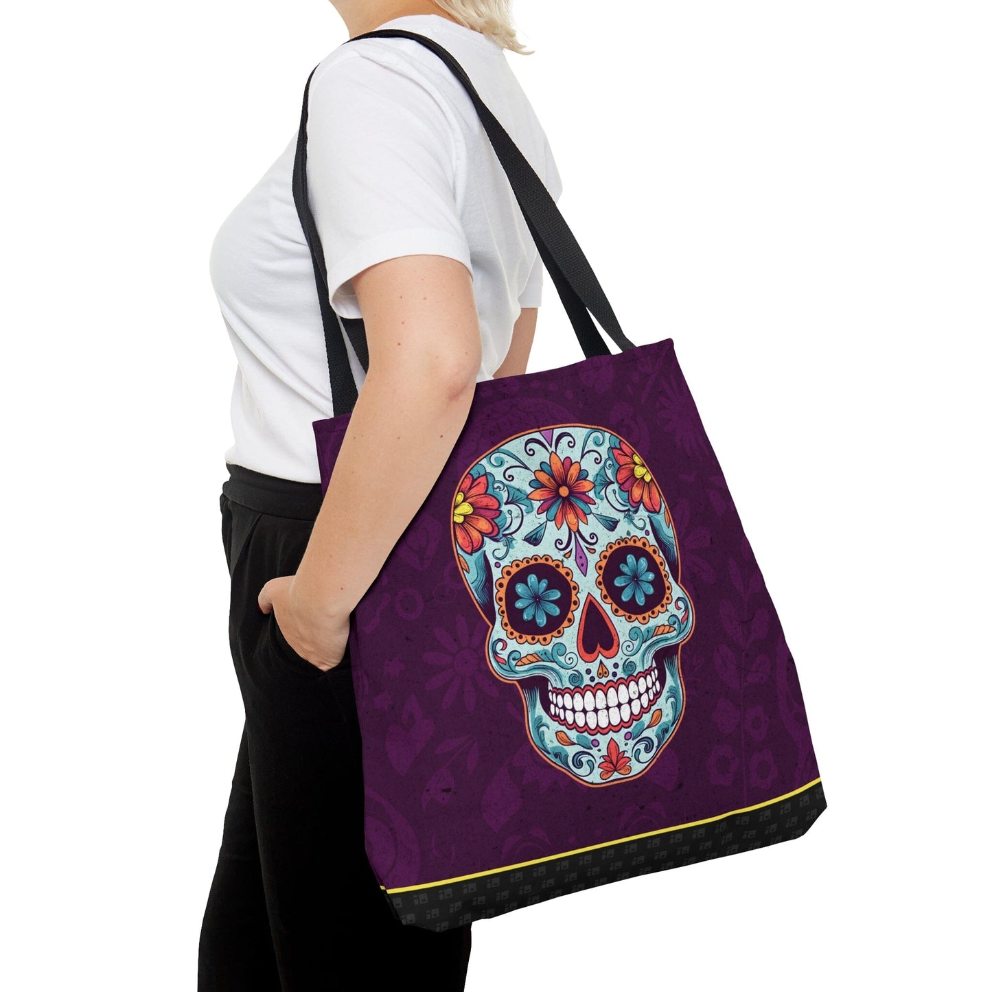 Beautiful Mexican Sugar Skull Tote Bag - Dia de los Muertos Calavera Inspired Canvas Bag Bags Printify Large