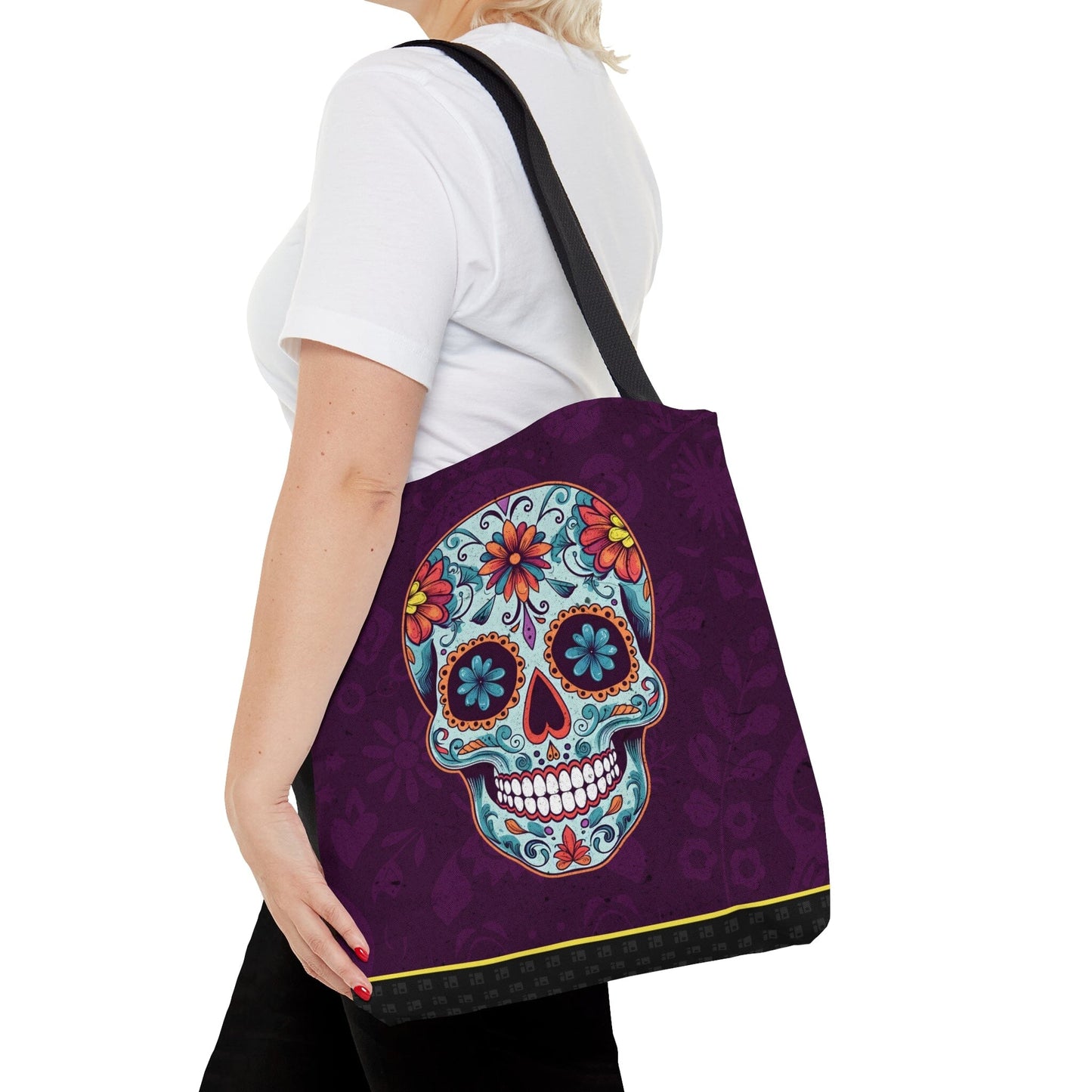 Beautiful Mexican Sugar Skull Tote Bag - Dia de los Muertos Calavera Inspired Canvas Bag Bags Printify Medium