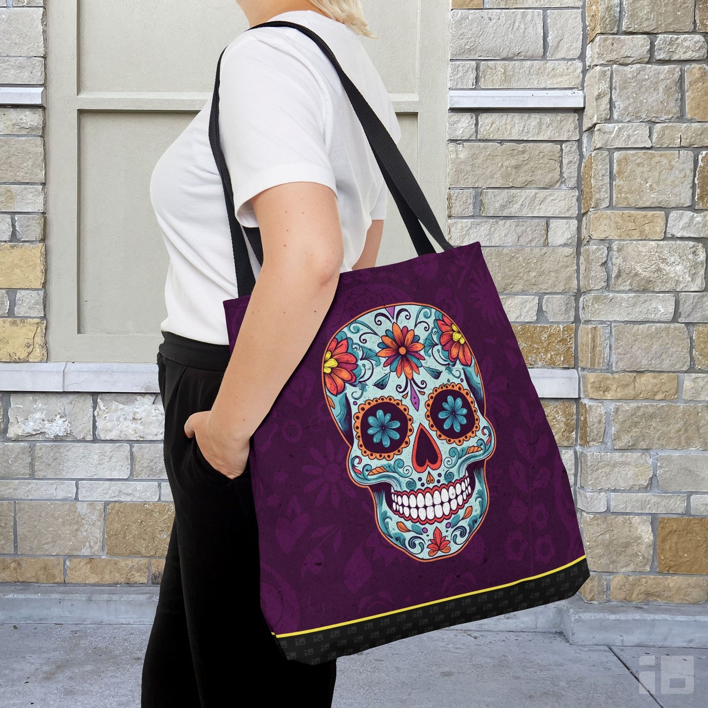 Beautiful Mexican Sugar Skull Tote Bag - Dia de los Muertos Calavera Inspired Canvas Bag Bags Printify Small