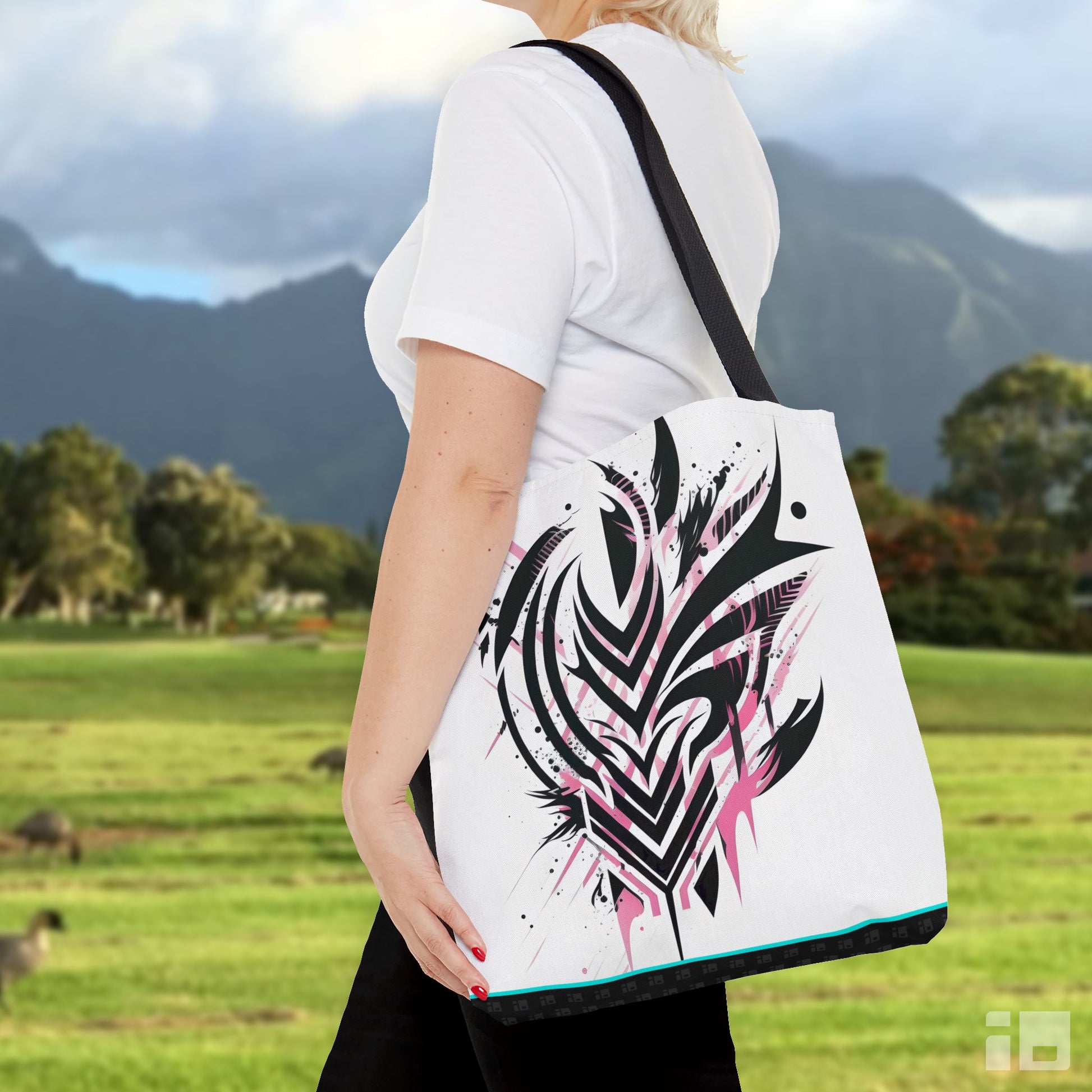 Black and Pink Tribal Tattoo Design Tote Bag Bags Printify Small