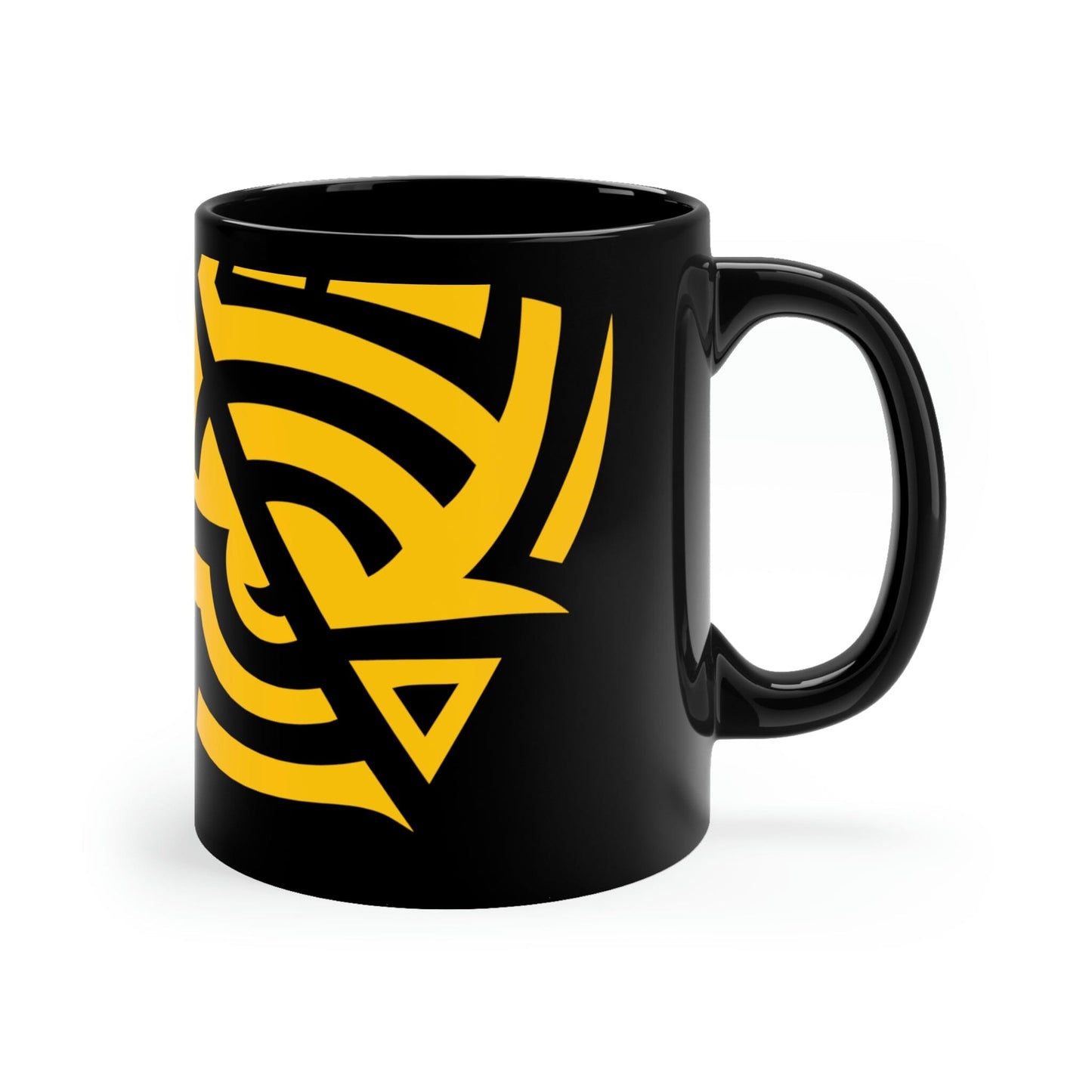 Bold Yellow Tribal Tattoo 11oz Black Mug Mug Printify 11oz