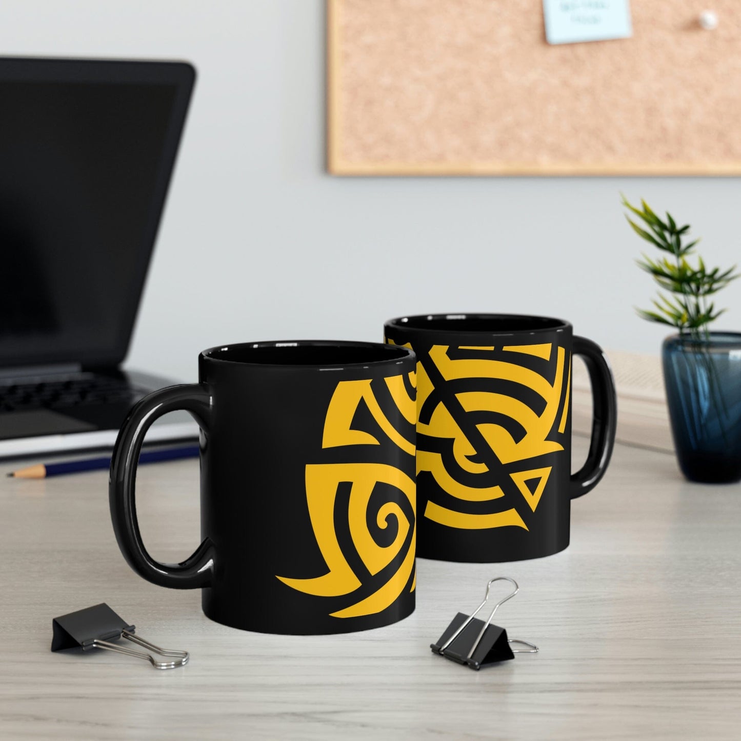 Bold Yellow Tribal Tattoo 11oz Black Mug Mug Printify