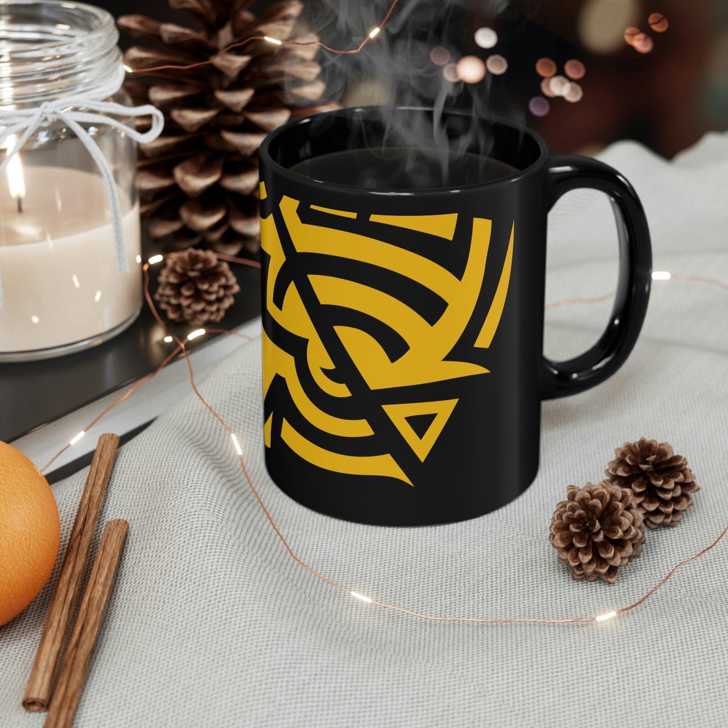 Bold Yellow Tribal Tattoo 11oz Black Mug Mug Printify