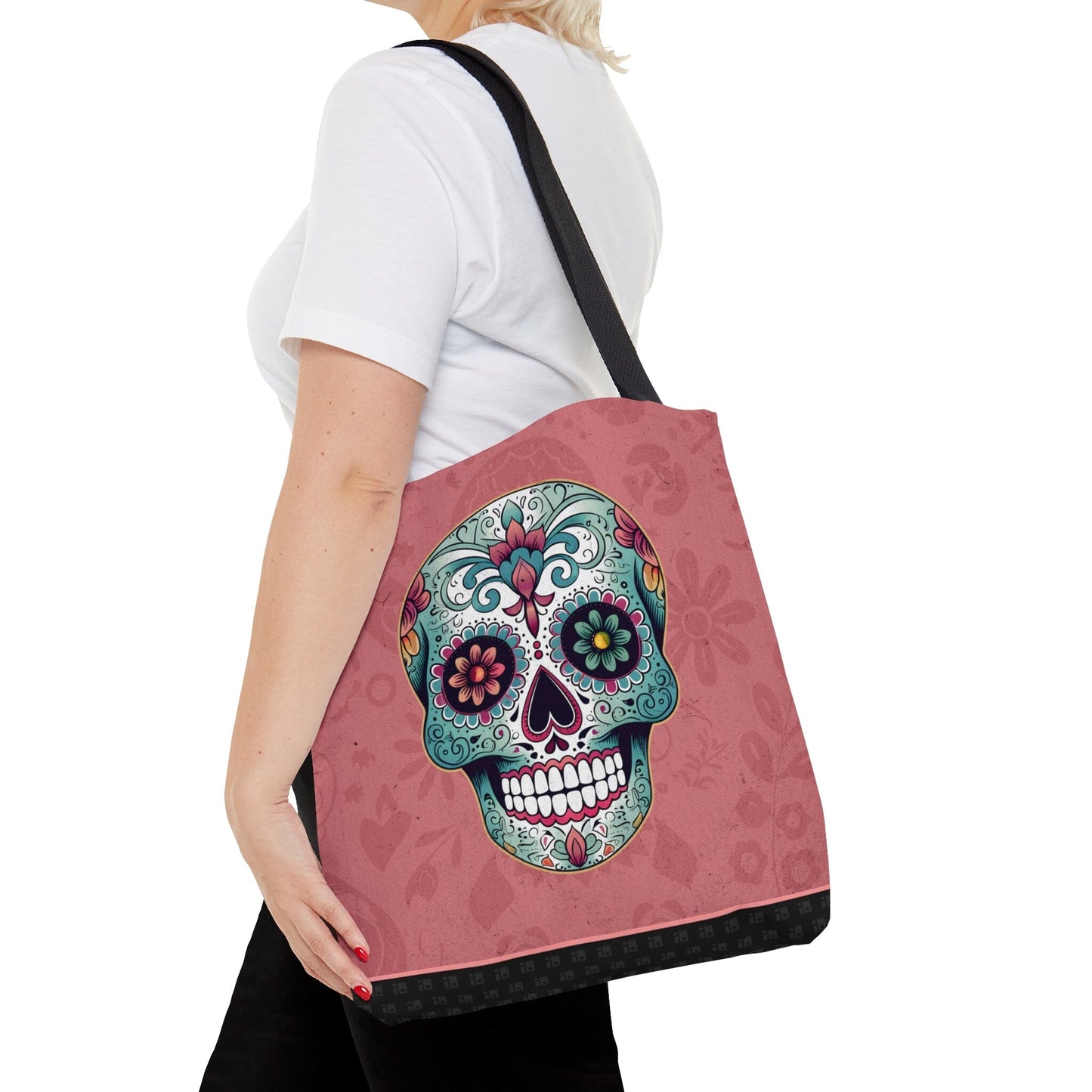 Bright & Colorful Mexican Sugar Skull Tote Bag - Dia de los Muertos Calavera Inspired Shopping Bag Bags InkedOut Medium