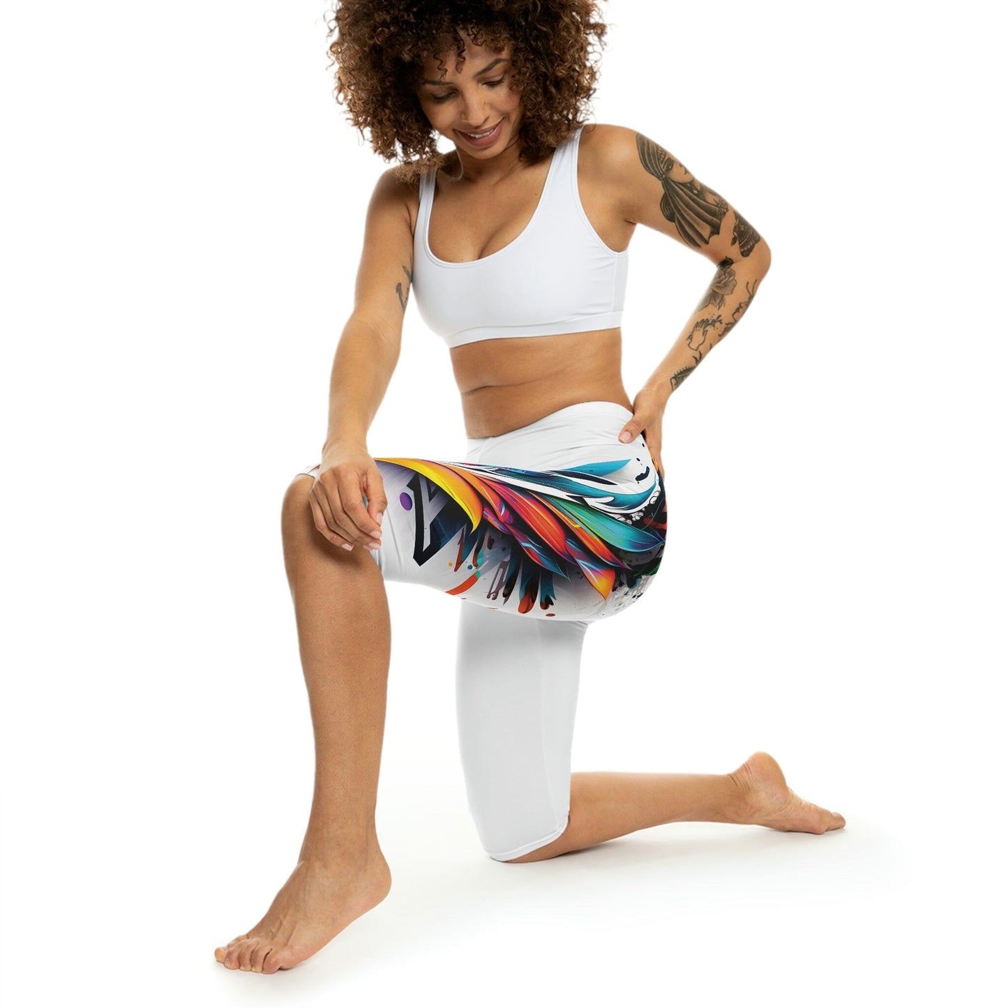 Colorful Abstract Tribal Tattoo Capri Leggings All Over Prints Printify