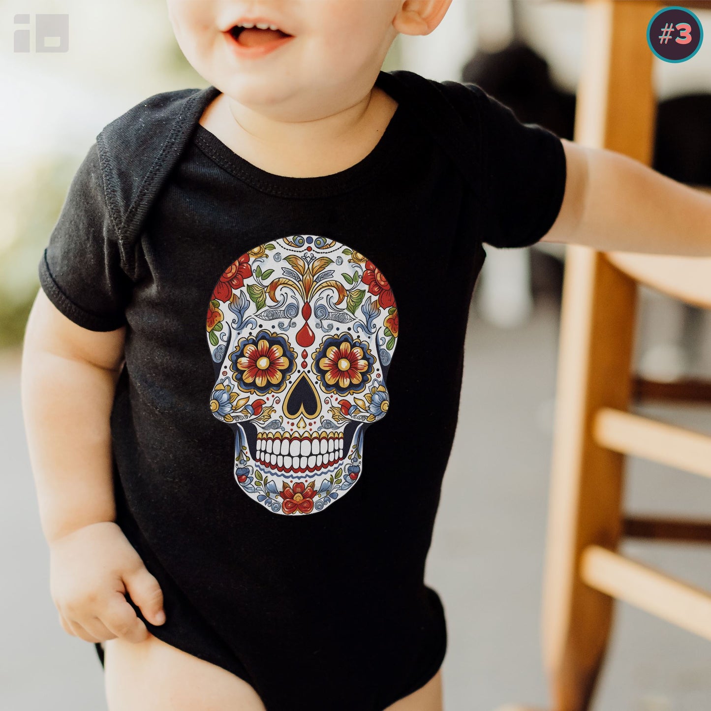 Edgy Baby Fashion- Cool Sugar Skull baby Onesie™ Kids clothes Printify NB (0-3M) Black