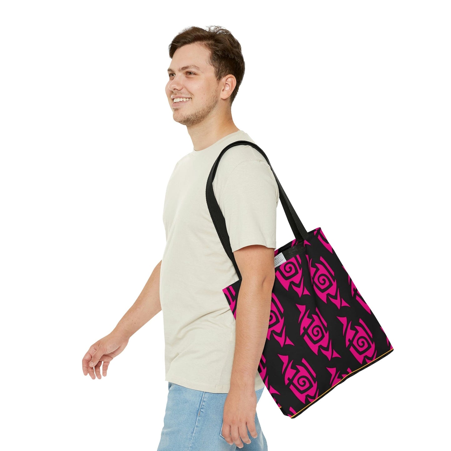 Hot Pink and Black Tribal Pattern Tote Bag Bags Printify
