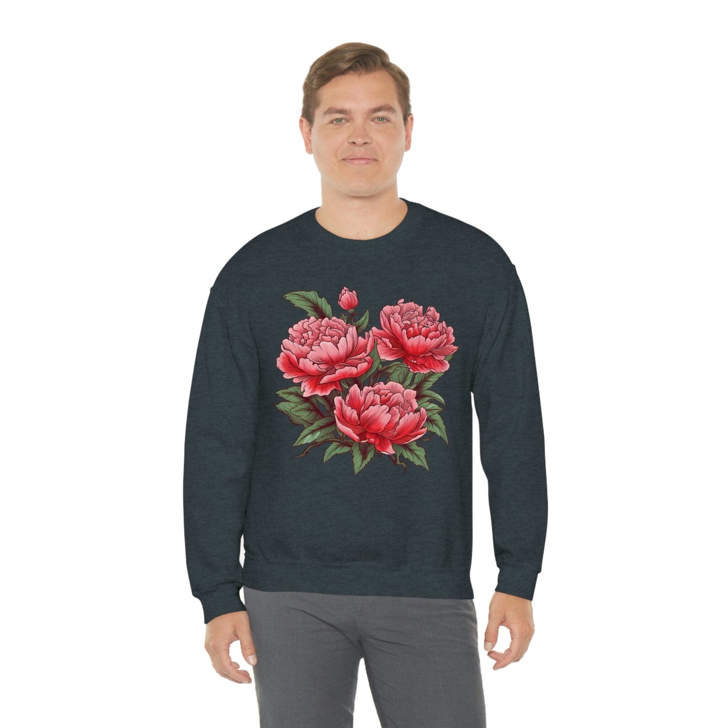 Japanese Art Style Pink Peonies Sweatshirt- Unisex Sweatshirt Printify