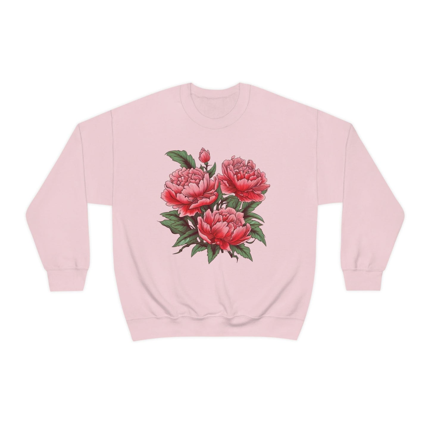 Japanese Art Style Pink Peonies Sweatshirt- Unisex Sweatshirt Printify M Light Pink