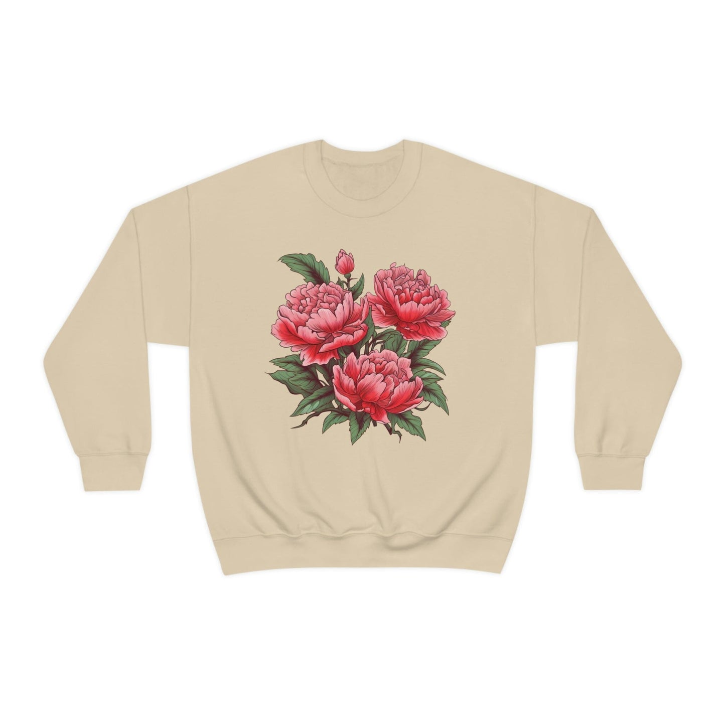 Japanese Art Style Pink Peonies Sweatshirt- Unisex Sweatshirt Printify S Sand