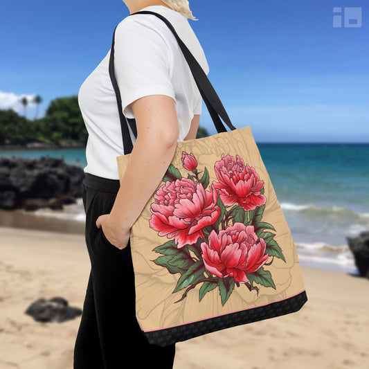 Japanese Style Pink Peonies Design Tote Bag Bags Printify Small