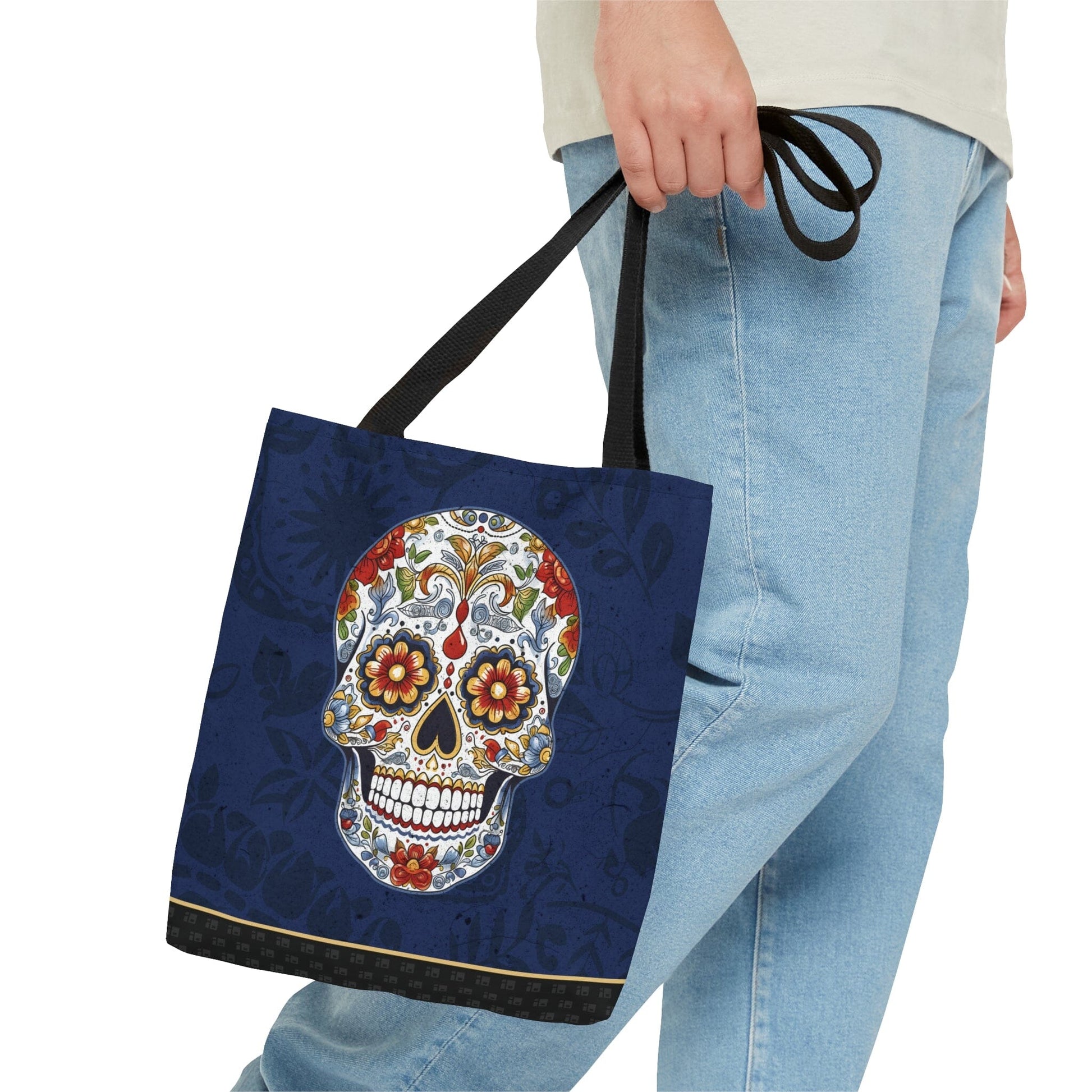 Mexican Sugar Skull Tote Bag - Vibrant, Colorful Day of the Dead Artistic Bag Bags Printify