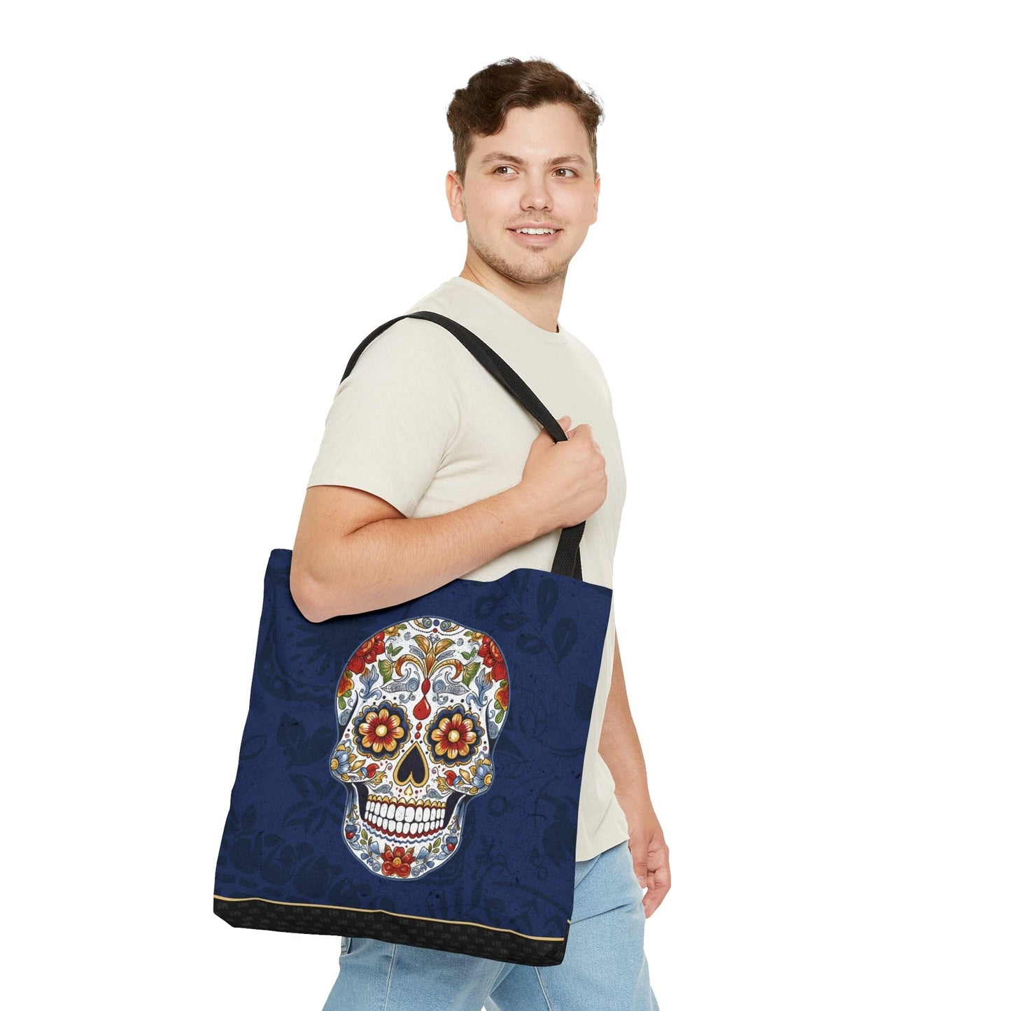 Mexican Sugar Skull Tote Bag - Vibrant, Colorful Day of the Dead Artistic Bag Bags Printify