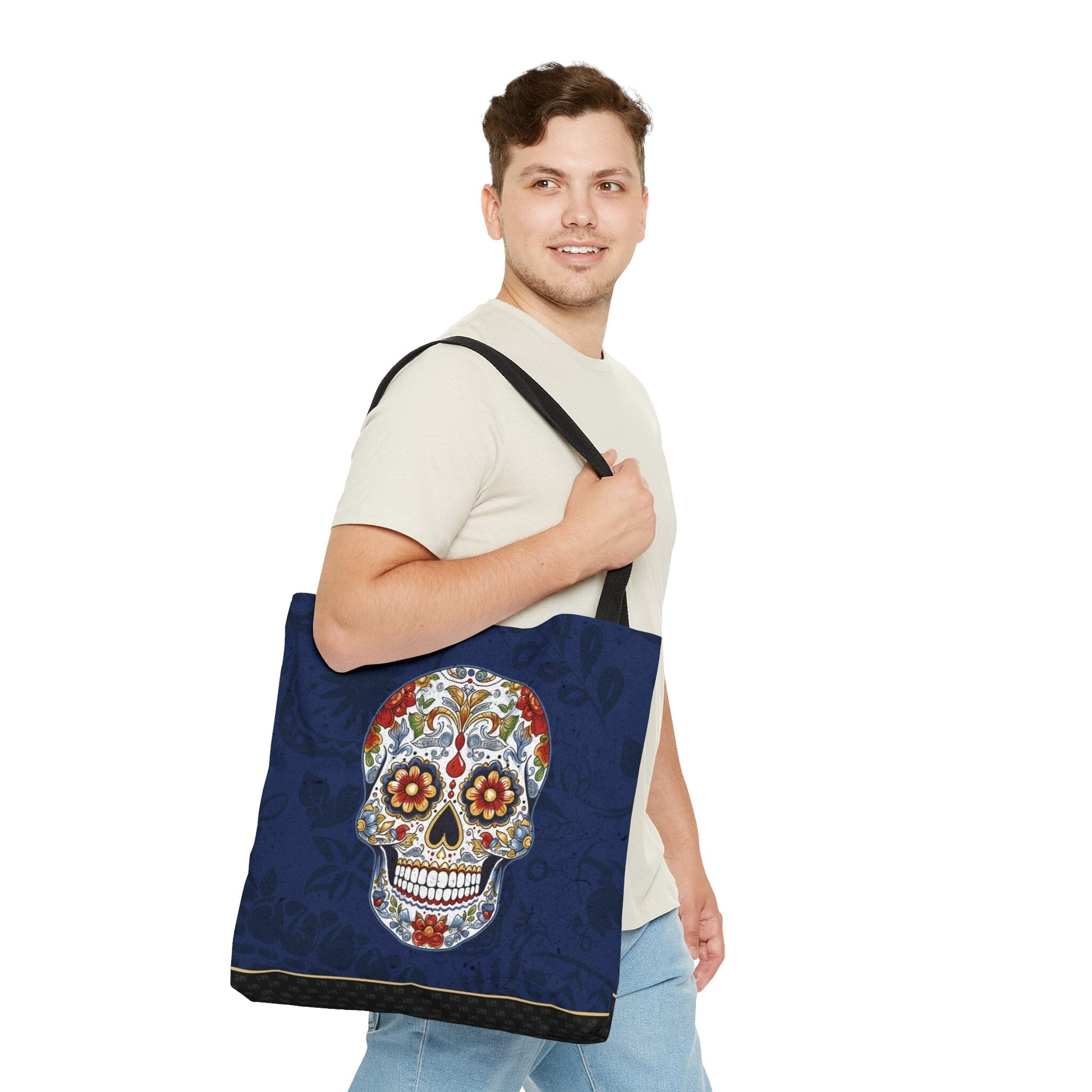 Mexican Sugar Skull Tote Bag - Vibrant, Colorful Day of the Dead Artistic Bag Bags Printify