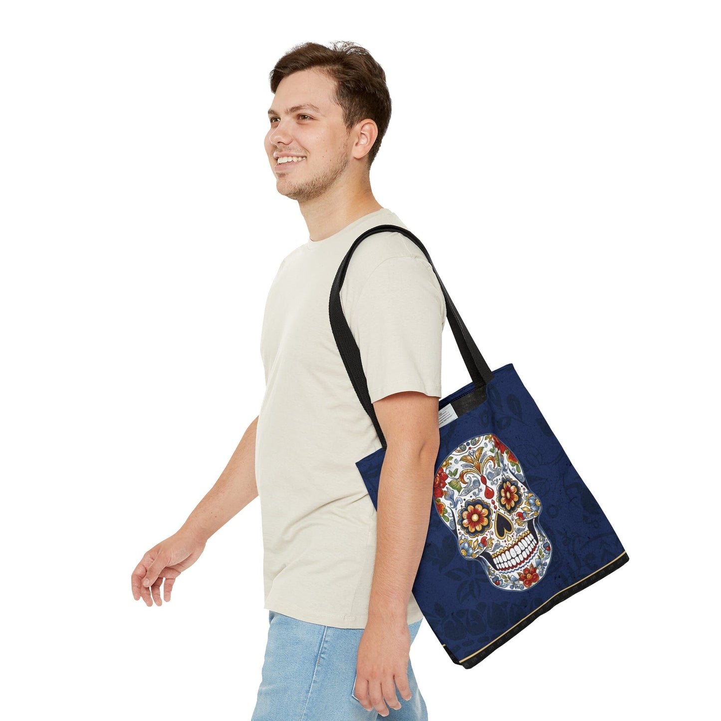 Mexican Sugar Skull Tote Bag - Vibrant, Colorful Day of the Dead Artistic Bag Bags Printify