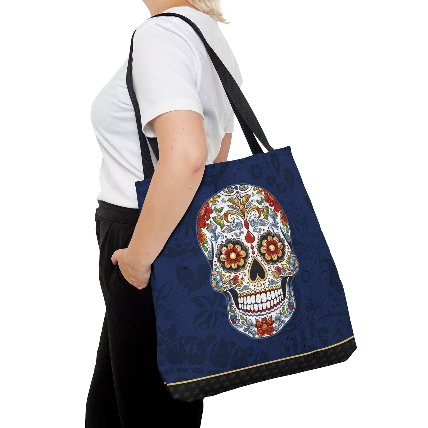 Mexican Sugar Skull Tote Bag - Vibrant, Colorful Day of the Dead Artistic Bag Bags Printify Large