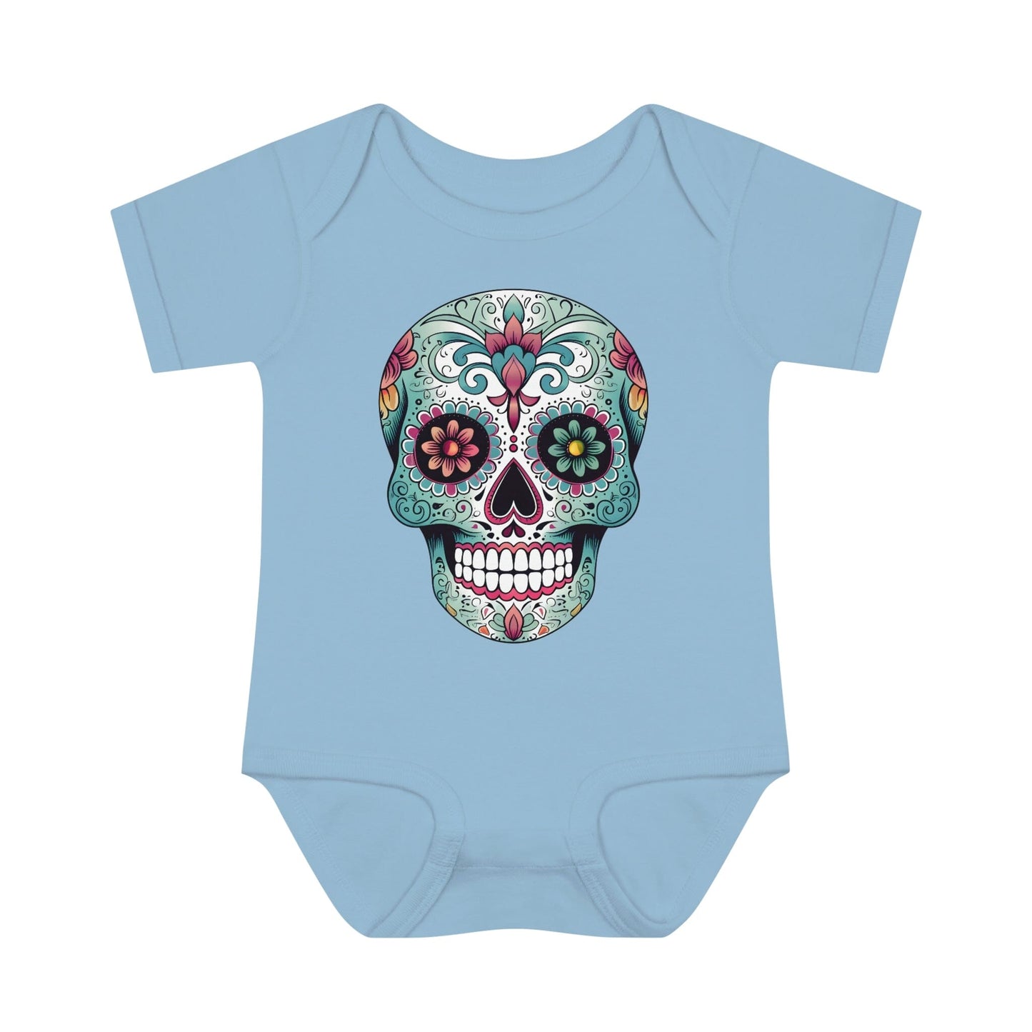 Sugar Skull Baby Onesie™- Unique Tattoo Inspired Baby Apparel Kids clothes Printify 6M Light Blue