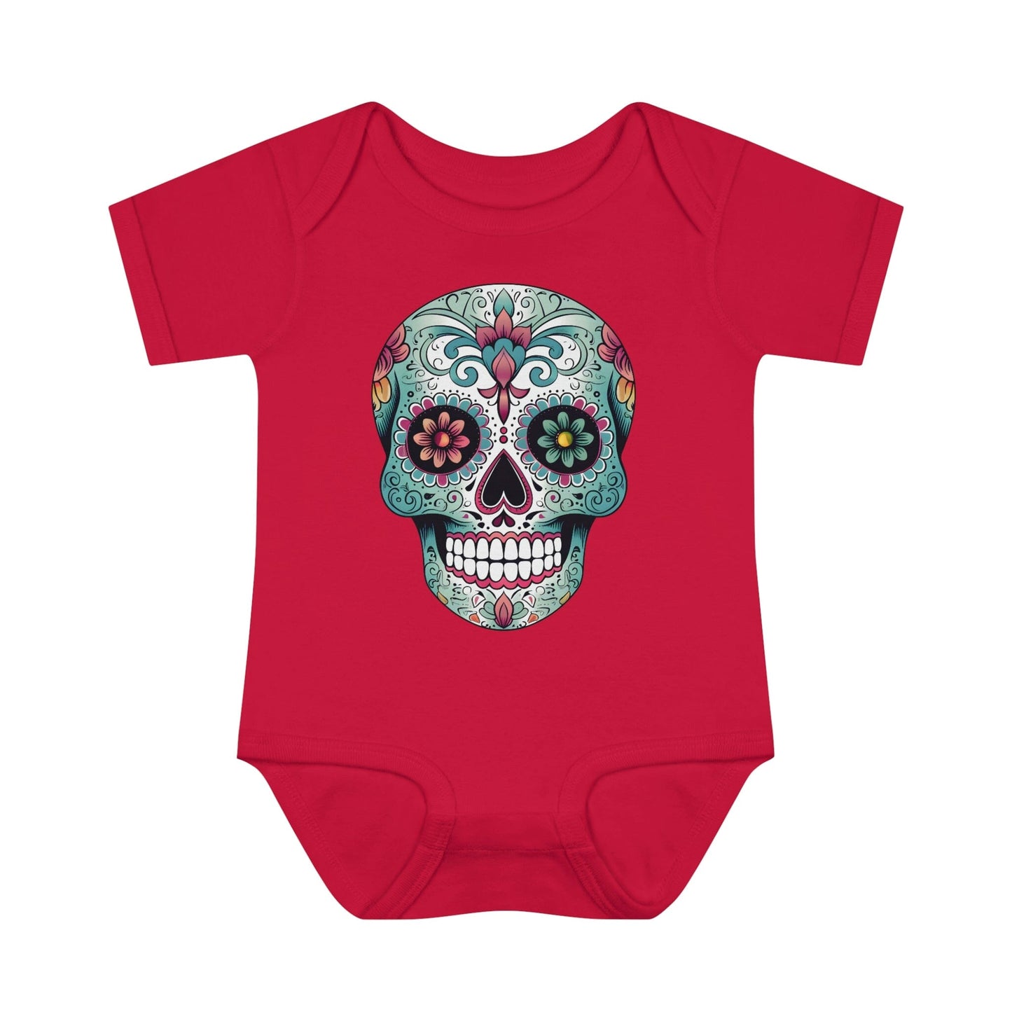 Sugar Skull Baby Onesie™- Unique Tattoo Inspired Baby Apparel Kids clothes Printify 6M Red