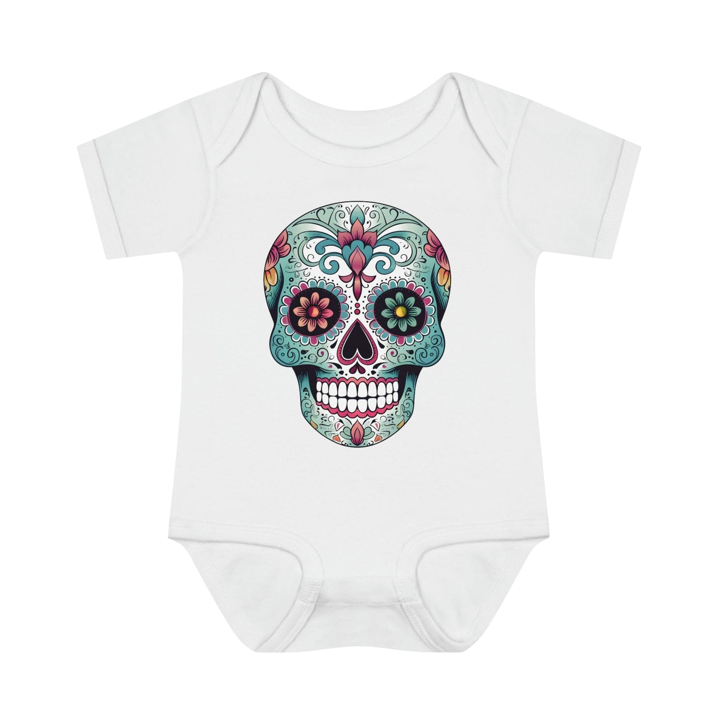 Sugar Skull Baby Onesie™- Unique Tattoo Inspired Baby Apparel Kids clothes Printify 6M White