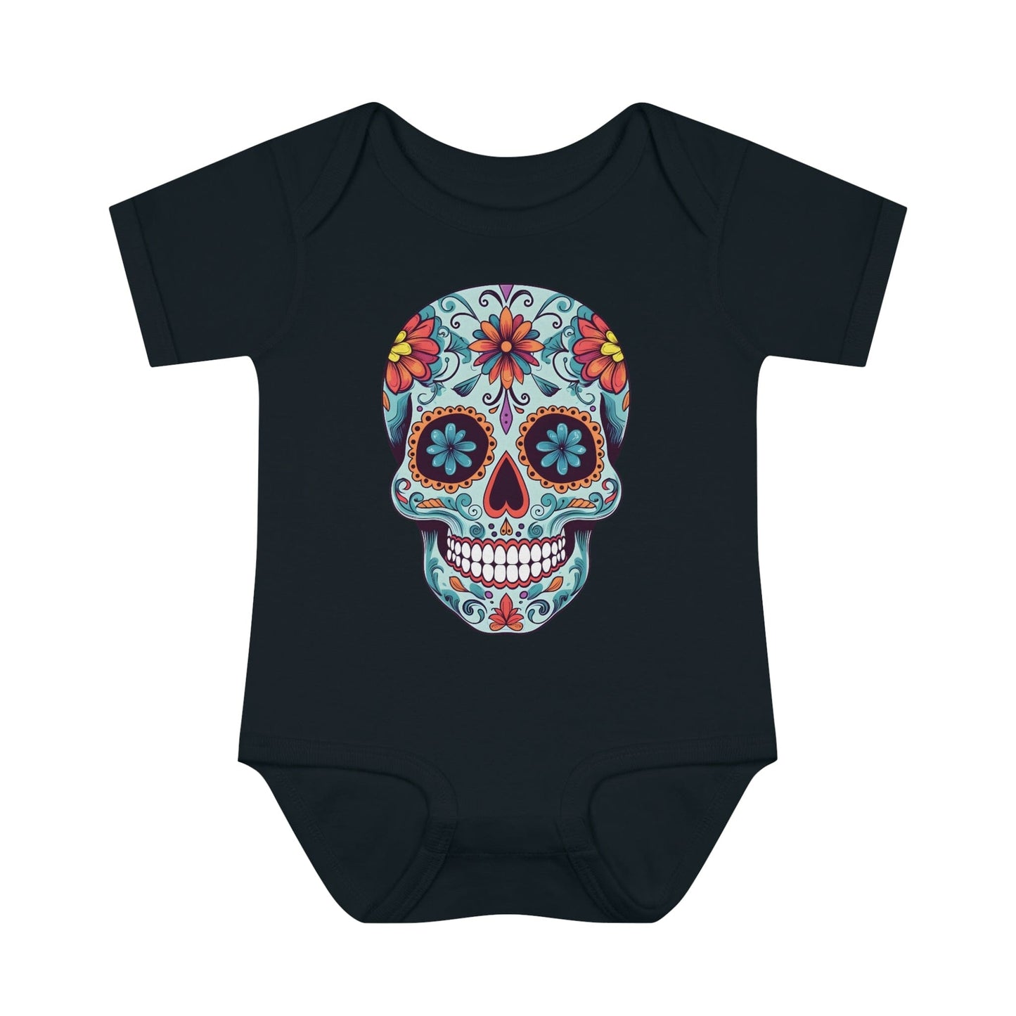 Tattoo Inspired Baby Onesie™ with Sugar Skull Design Kids clothes Printify 6M Black