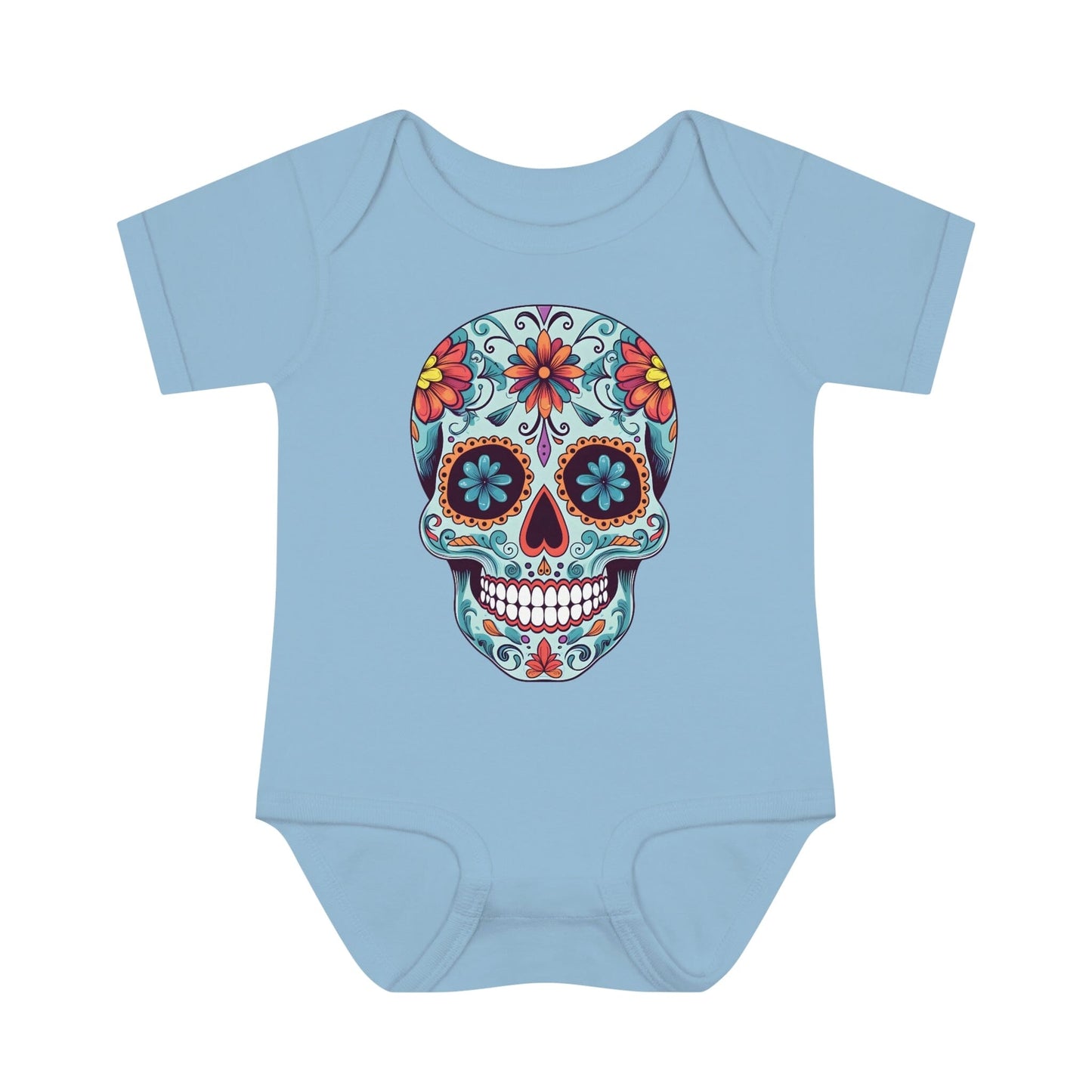 Tattoo Inspired Baby Onesie™ with Sugar Skull Design Kids clothes Printify 6M Light Blue