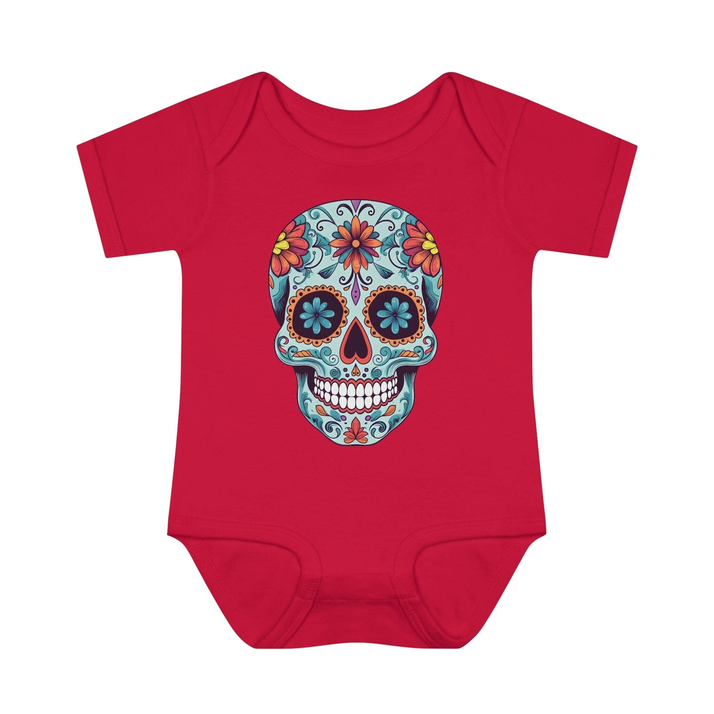 Tattoo Inspired Baby Onesie™ with Sugar Skull Design Kids clothes Printify 6M Red