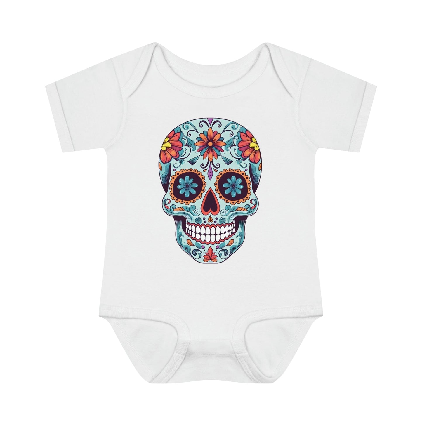 Tattoo Inspired Baby Onesie™ with Sugar Skull Design Kids clothes Printify 6M White