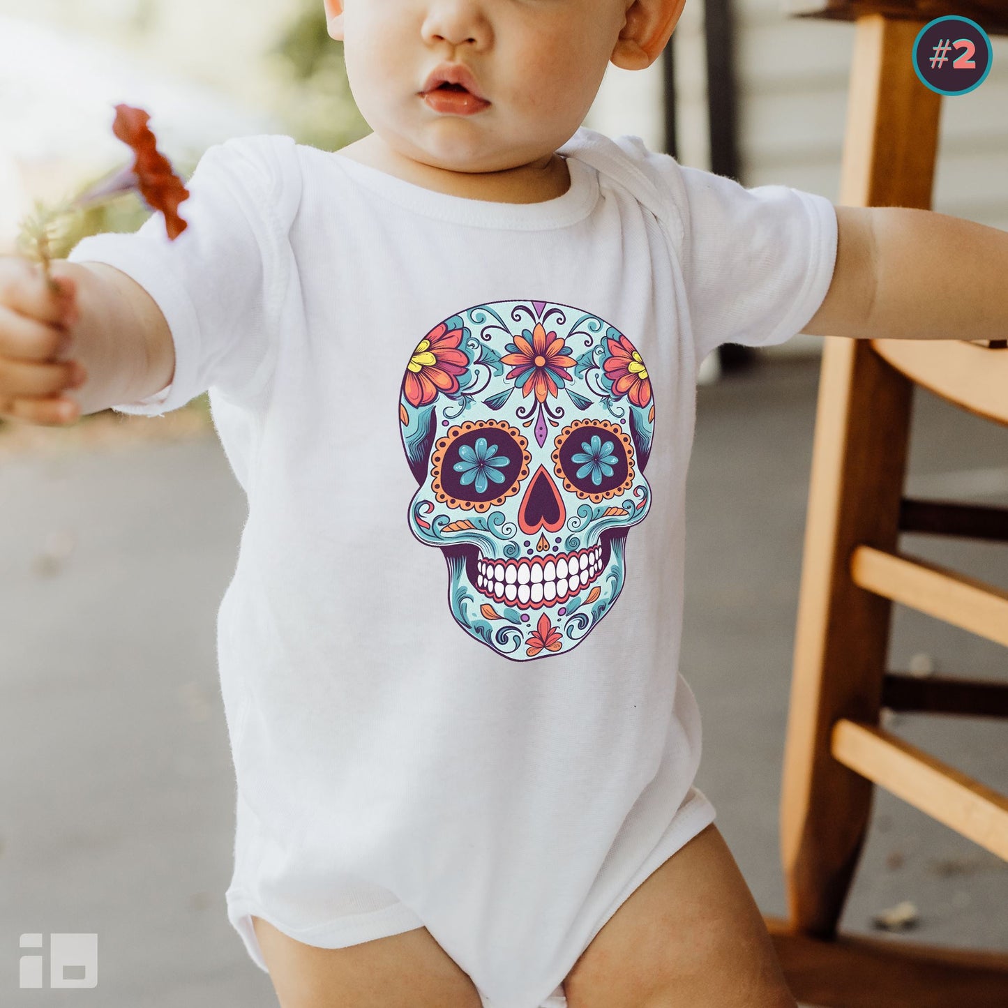 Tattoo Inspired Baby Onesie™ with Sugar Skull Design Kids clothes Printify NB (0-3M) White
