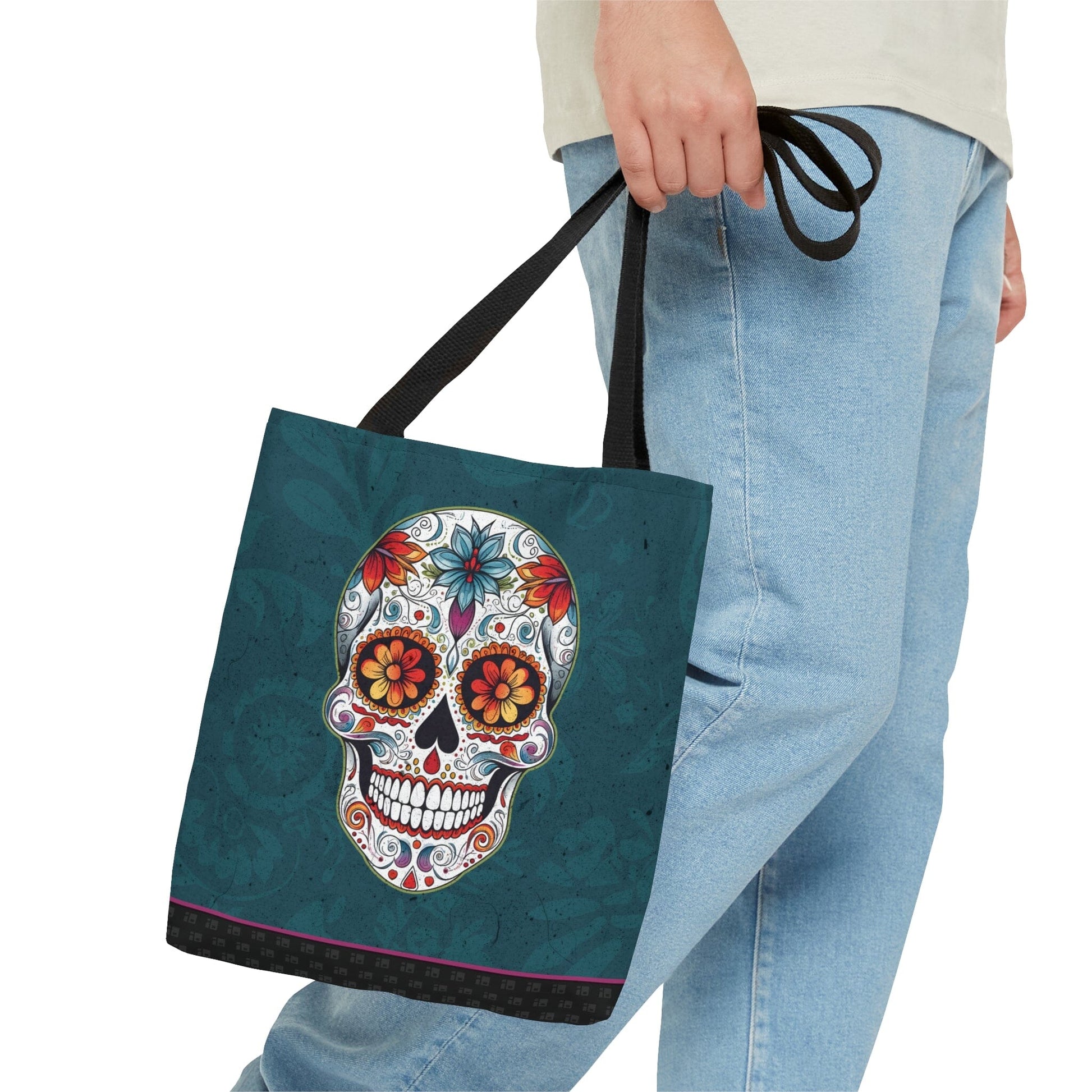 Traditional Mexican Sugar Skull Tote Bag - Dia de los Muertos Calavera Inspired Canvas Bag Bags InkedOut