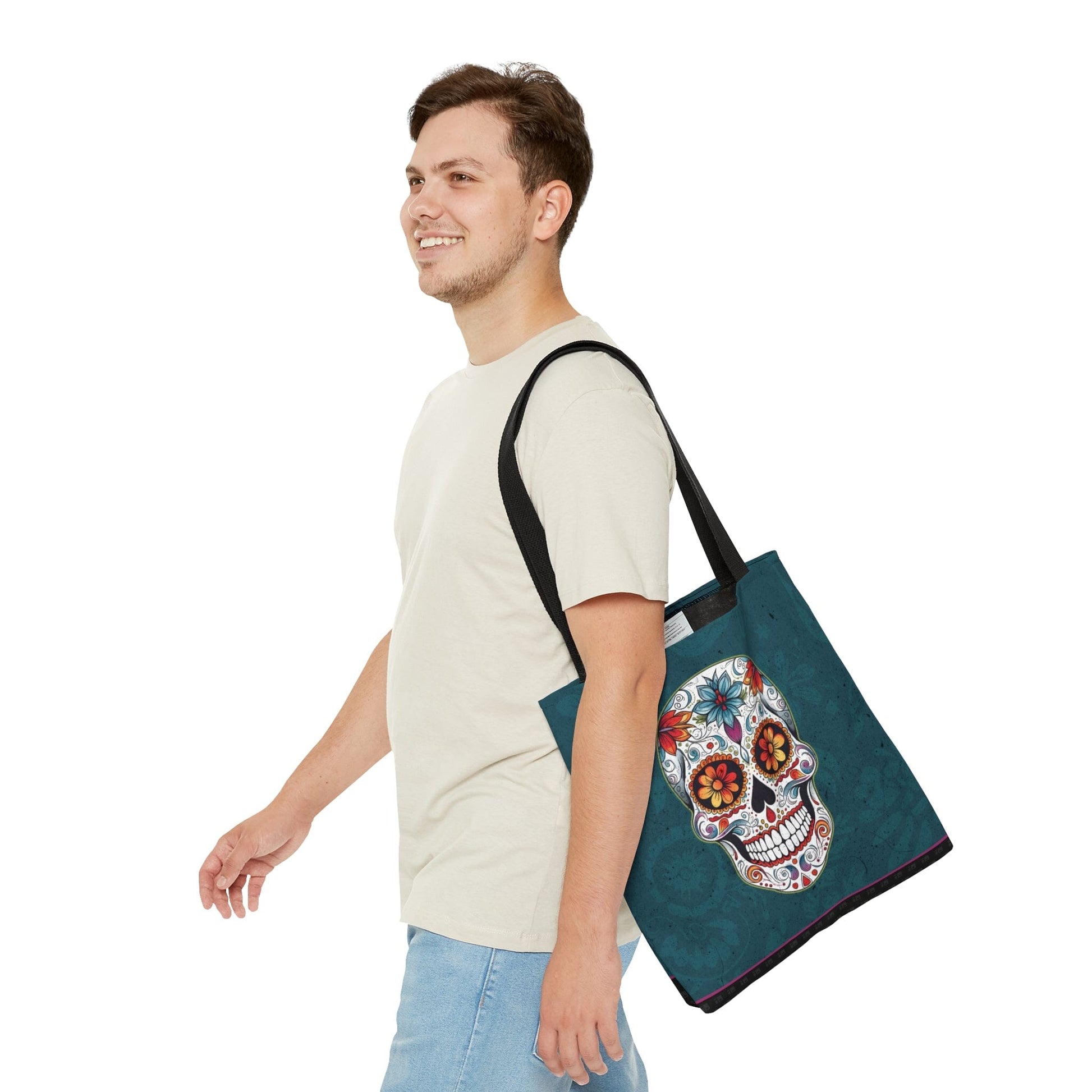 Traditional Mexican Sugar Skull Tote Bag - Dia de los Muertos Calavera Inspired Canvas Bag Bags InkedOut
