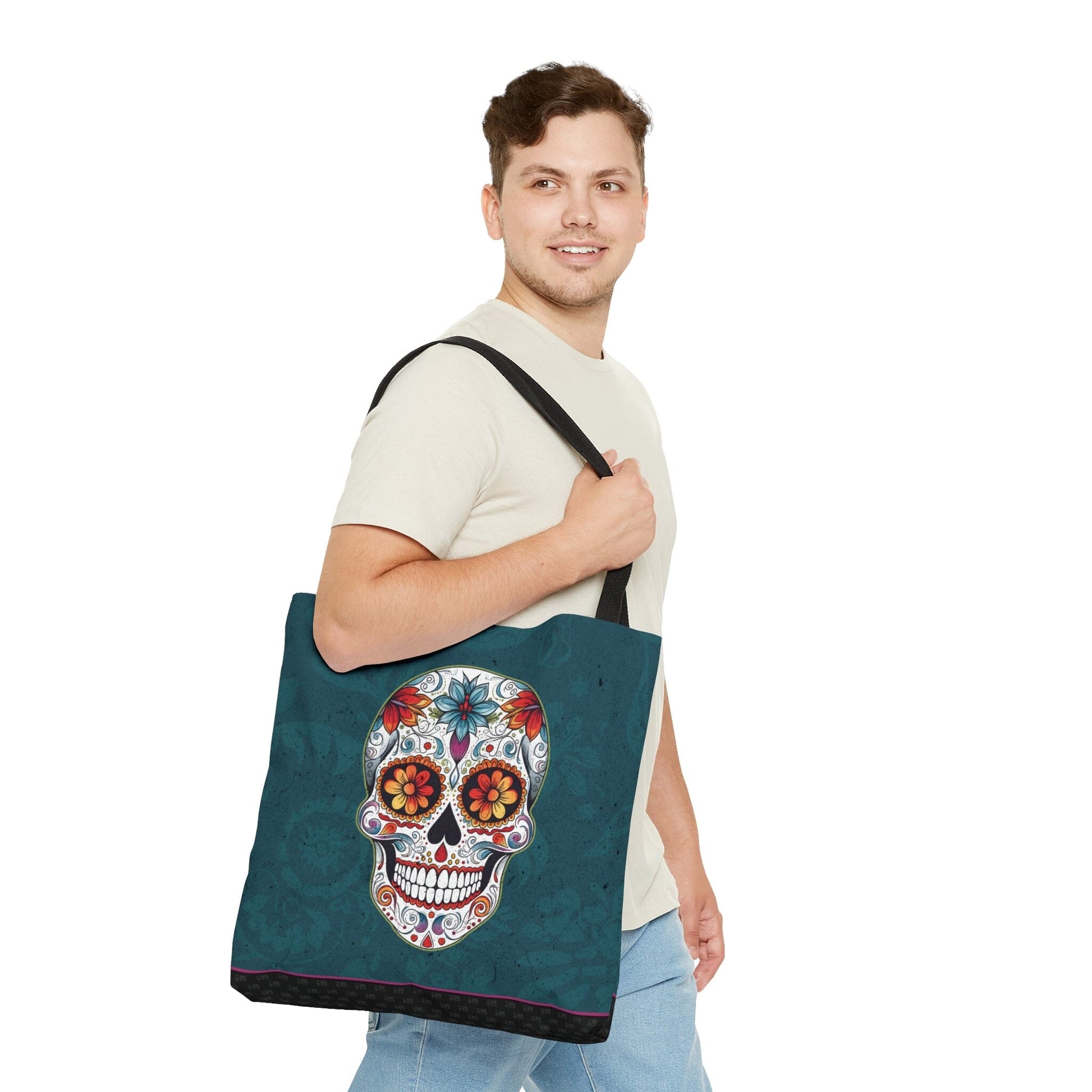 Traditional Mexican Sugar Skull Tote Bag - Dia de los Muertos Calavera Inspired Canvas Bag Bags InkedOut