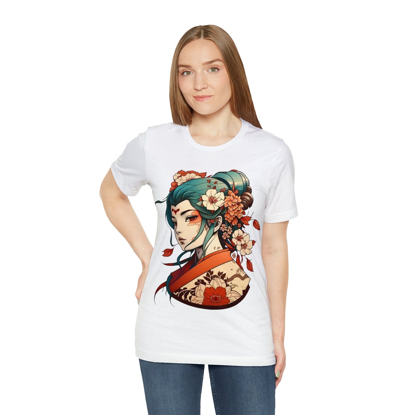 Unisex Anime-Style Japanese Geisha- Tattoo Inspired Short Sleeve Tee T-Shirt InkedOut