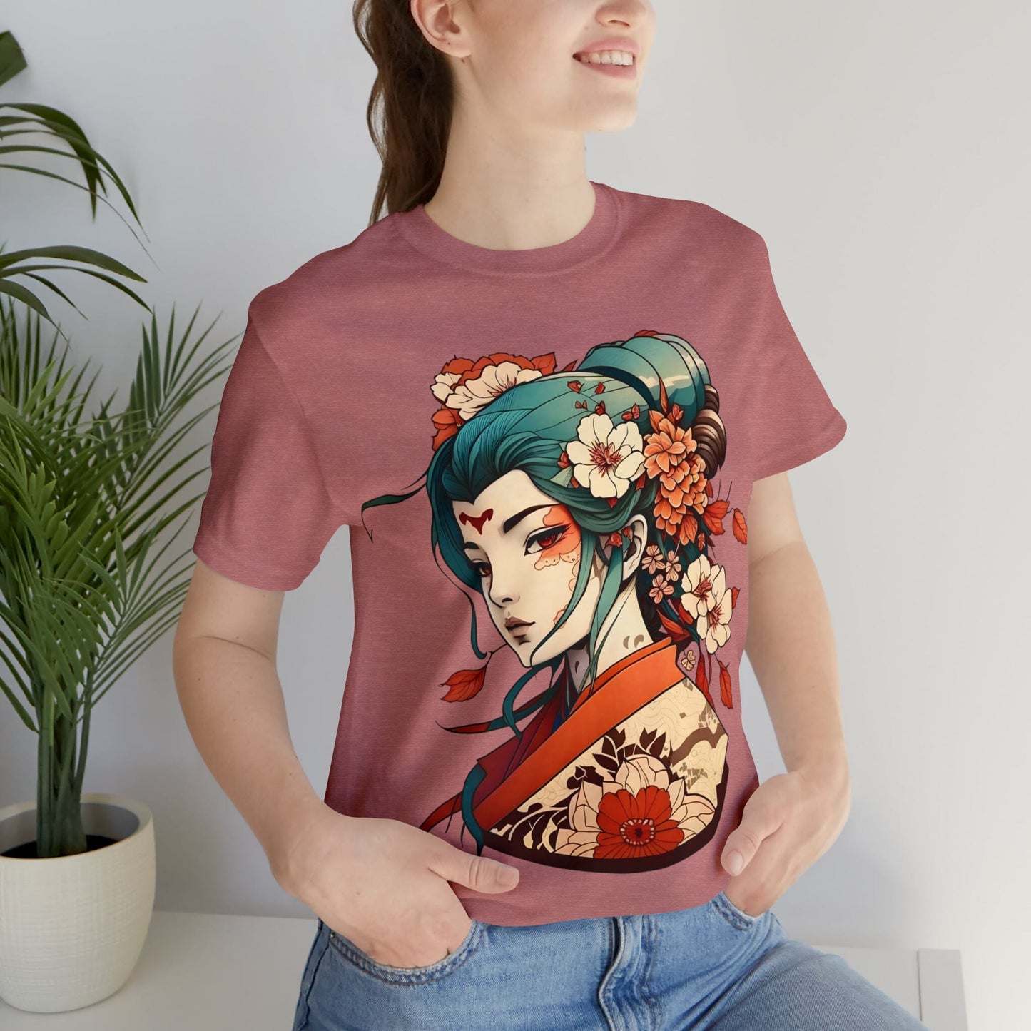 Unisex Anime-Style Japanese Geisha- Tattoo Inspired Short Sleeve Tee T-Shirt InkedOut
