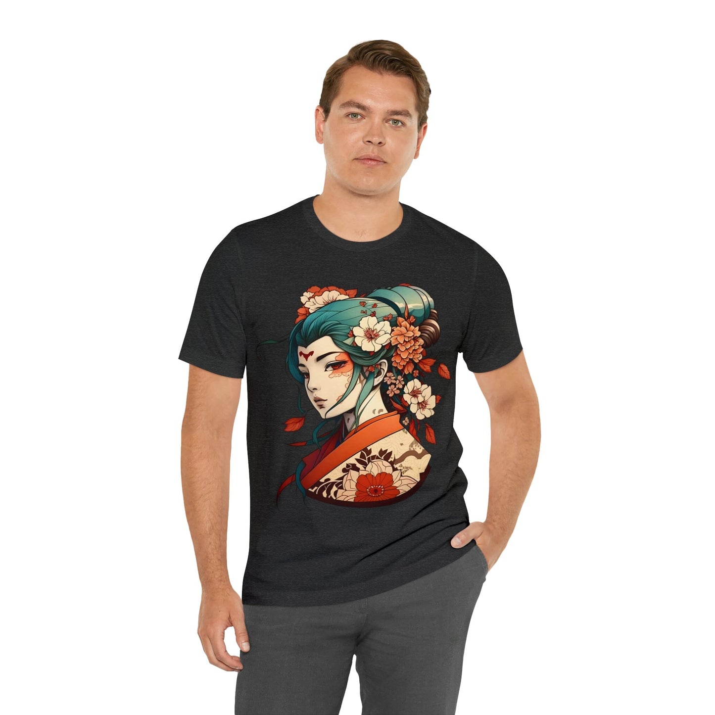 Unisex Anime-Style Japanese Geisha- Tattoo Inspired Short Sleeve Tee T-Shirt InkedOut