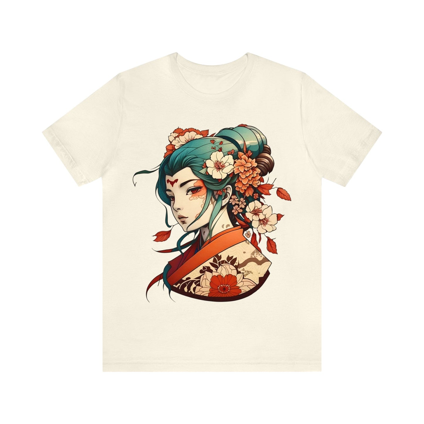 Unisex Anime-Style Japanese Geisha- Tattoo Inspired Short Sleeve Tee T-Shirt InkedOut Natural S
