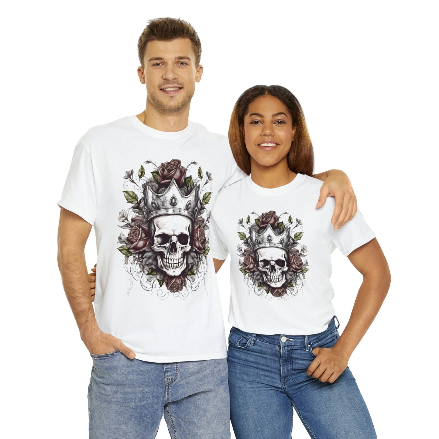 Unisex Classic Skull and Roses Tattoo Design T-shirt T-Shirt Printify