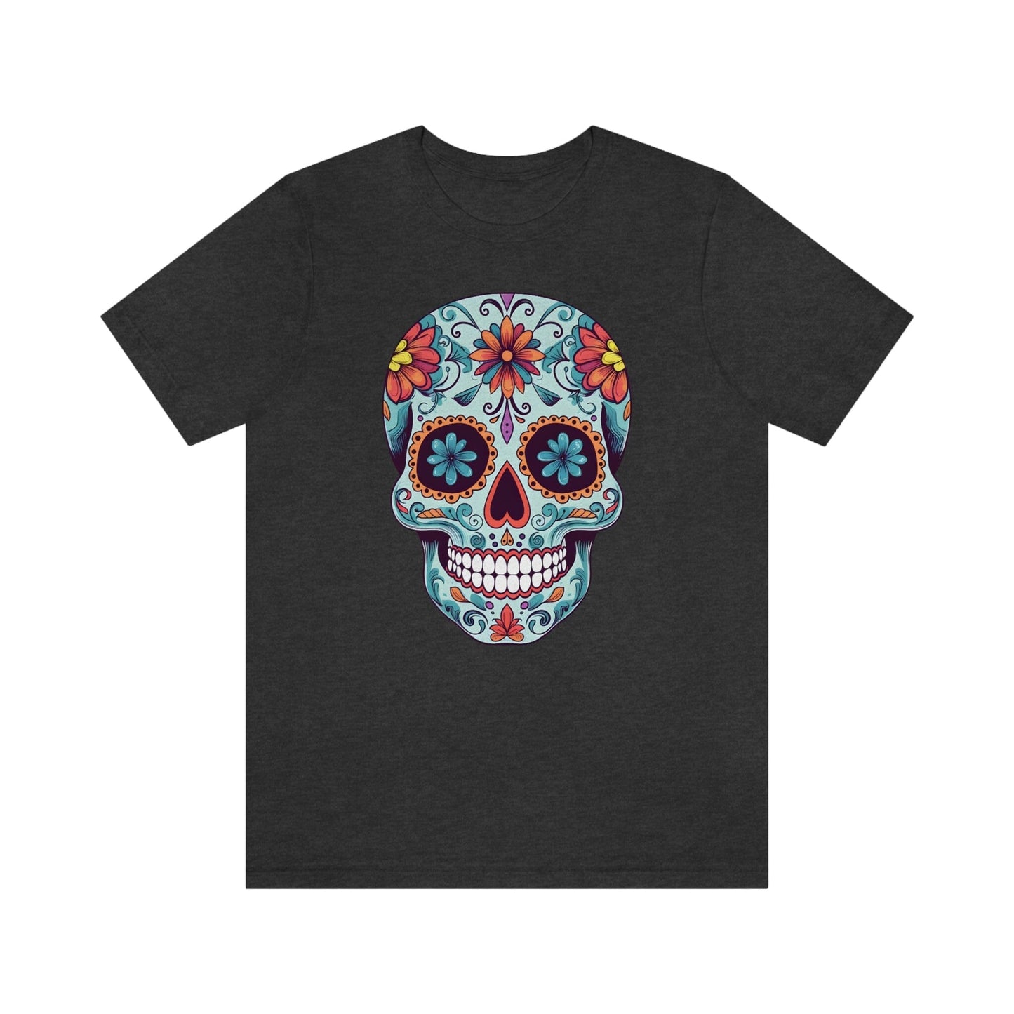 Unisex Day of the Dead Calavera T-Shirt - Mexican Sugar Skull Tee T-Shirt Printify S Dark Grey Heather