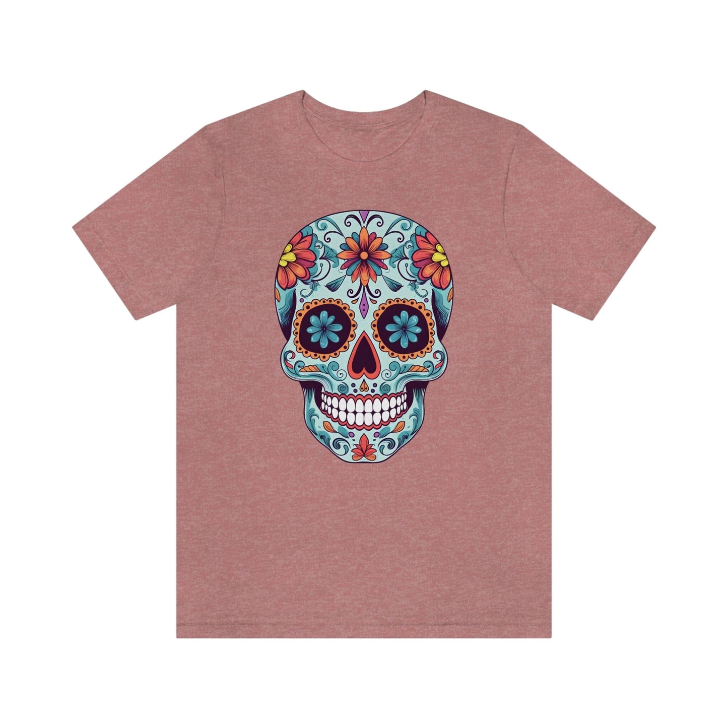 Unisex Day of the Dead Calavera T-Shirt - Mexican Sugar Skull Tee T-Shirt Printify S Heather Mauve