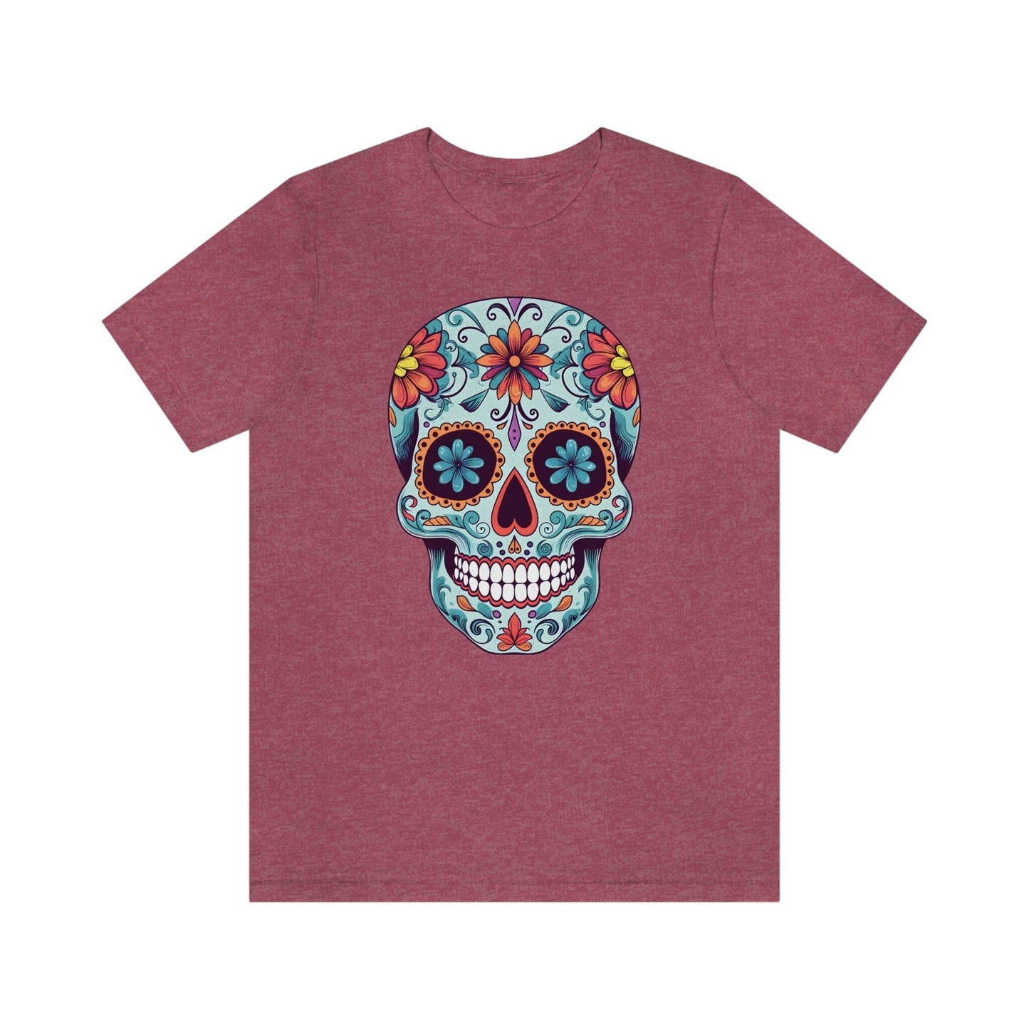 Unisex Day of the Dead Calavera T-Shirt - Mexican Sugar Skull Tee T-Shirt Printify S Heather Raspberry