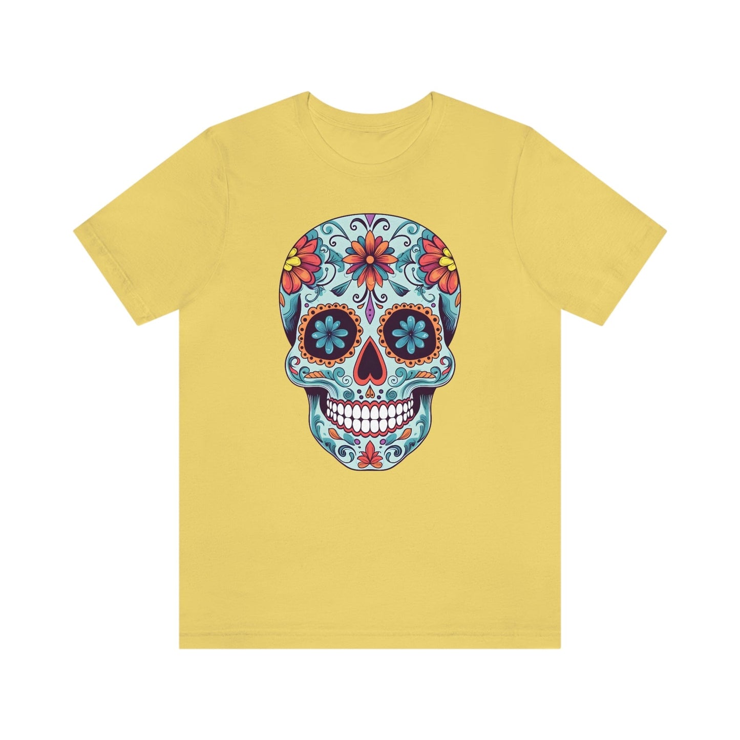 Unisex Day of the Dead Calavera T-Shirt - Mexican Sugar Skull Tee T-Shirt Printify S Yellow