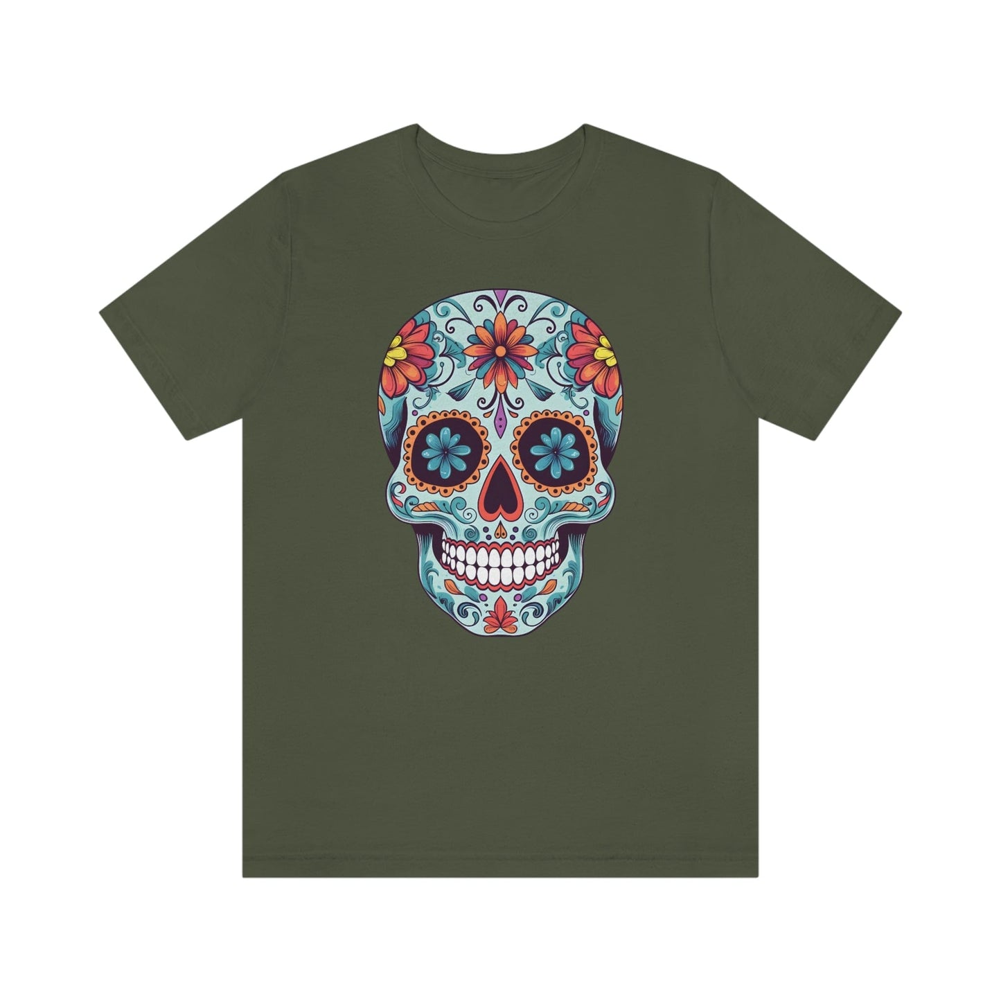 Unisex Day of the Dead Calavera T-Shirt - Mexican Sugar Skull Tee T-Shirt Printify XS Military Green